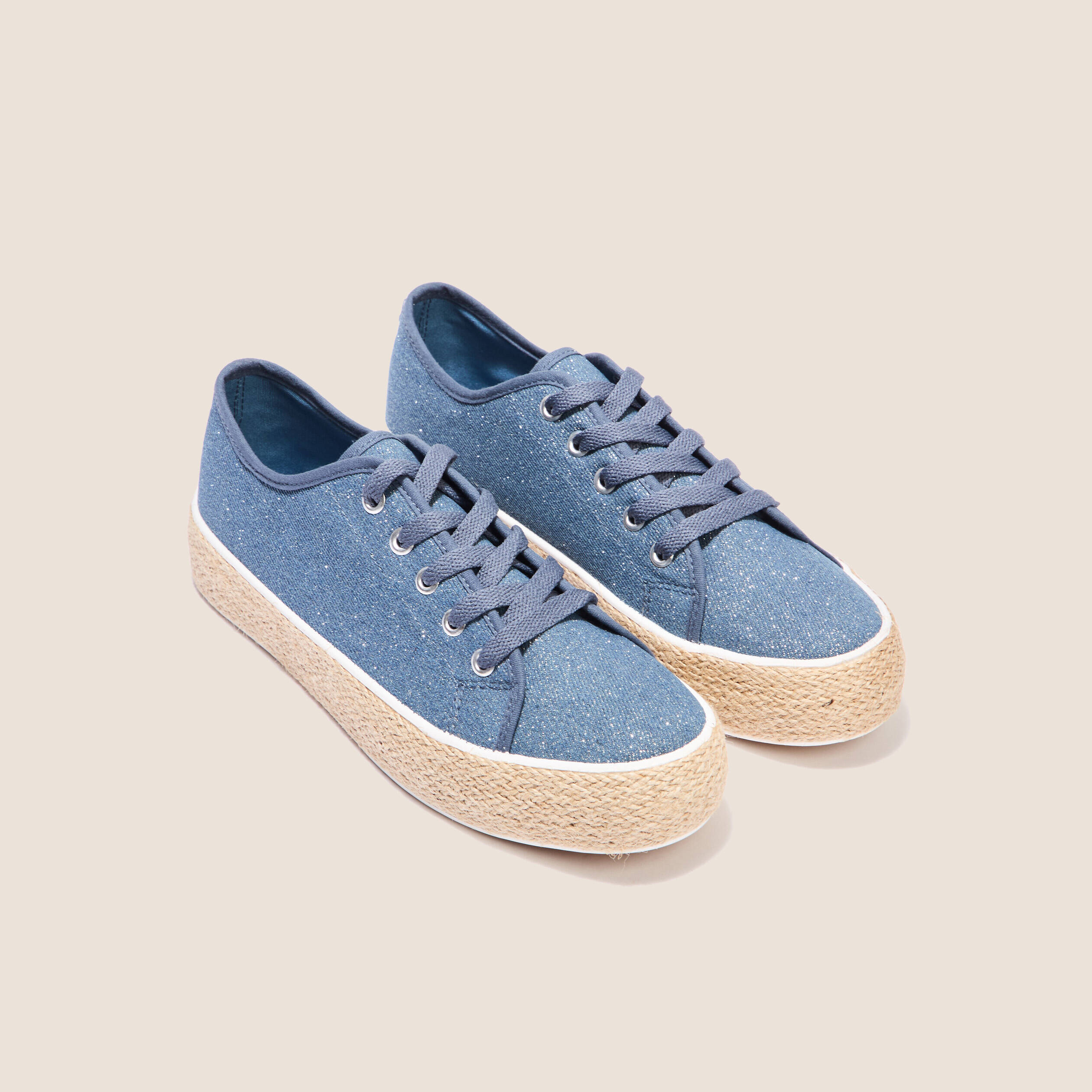 Tennis à lacets en jean denim stone femme