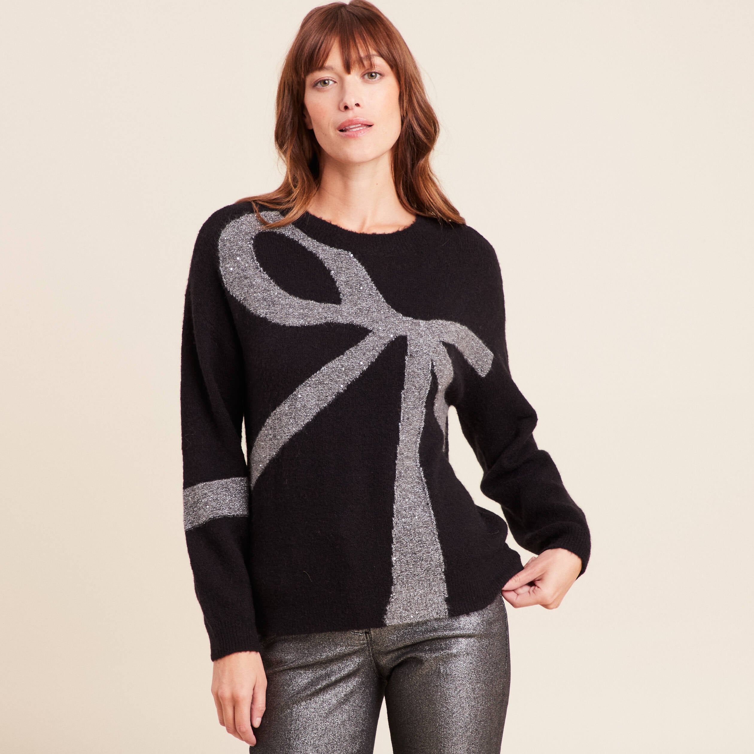 Pull col bateau manches longues noir femme