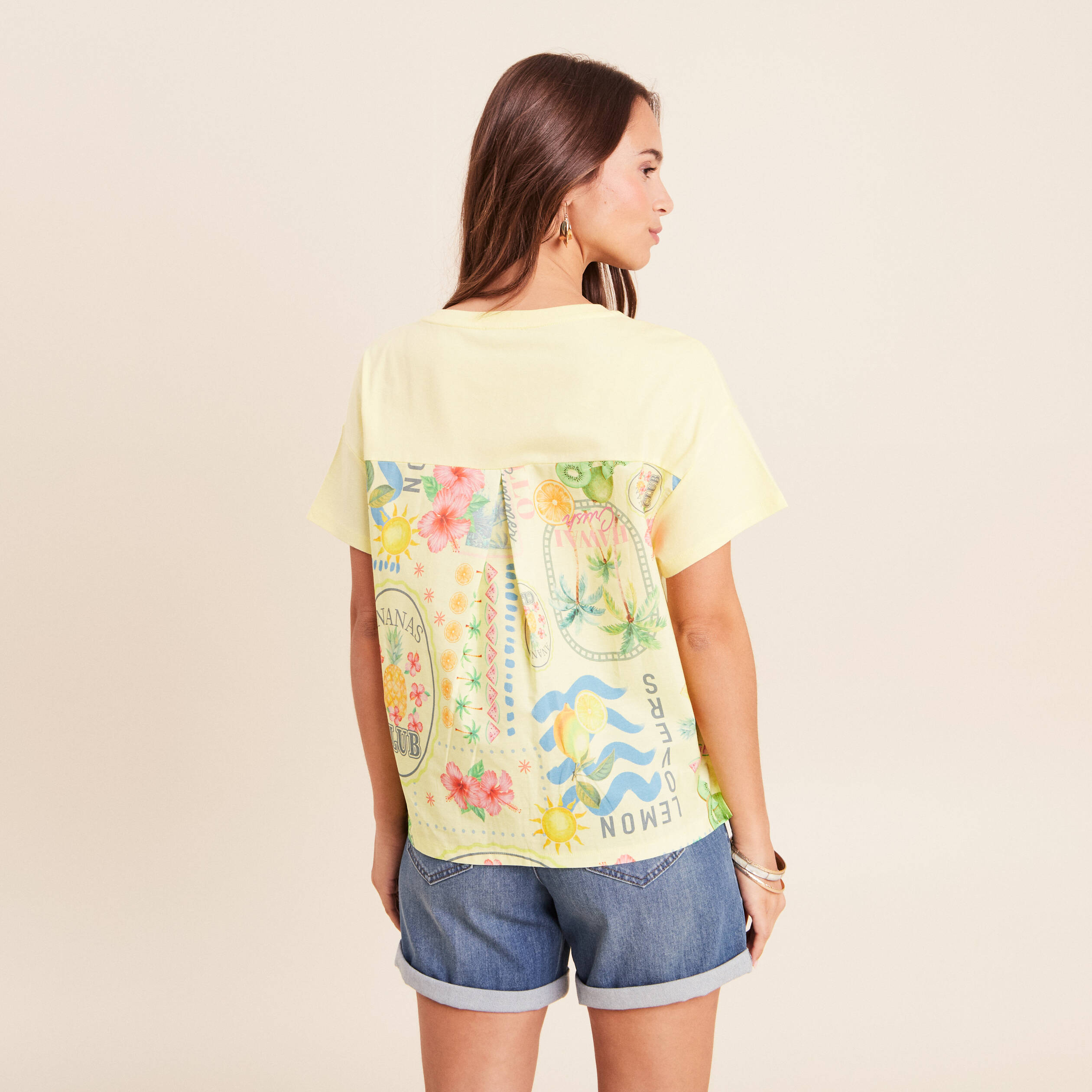 T-shirt droit manches courtes multicolore femme