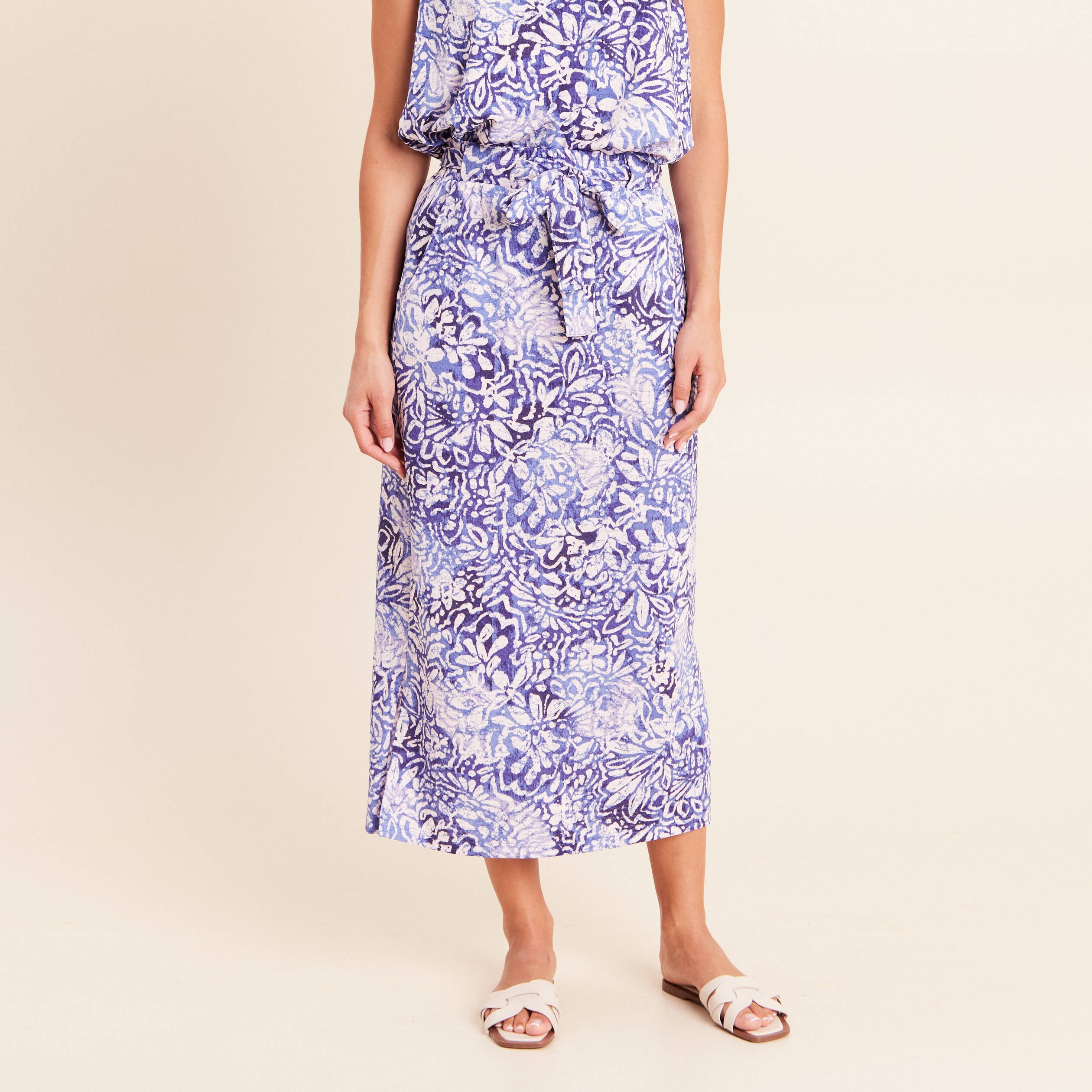 Jupe midi droite bleu femme