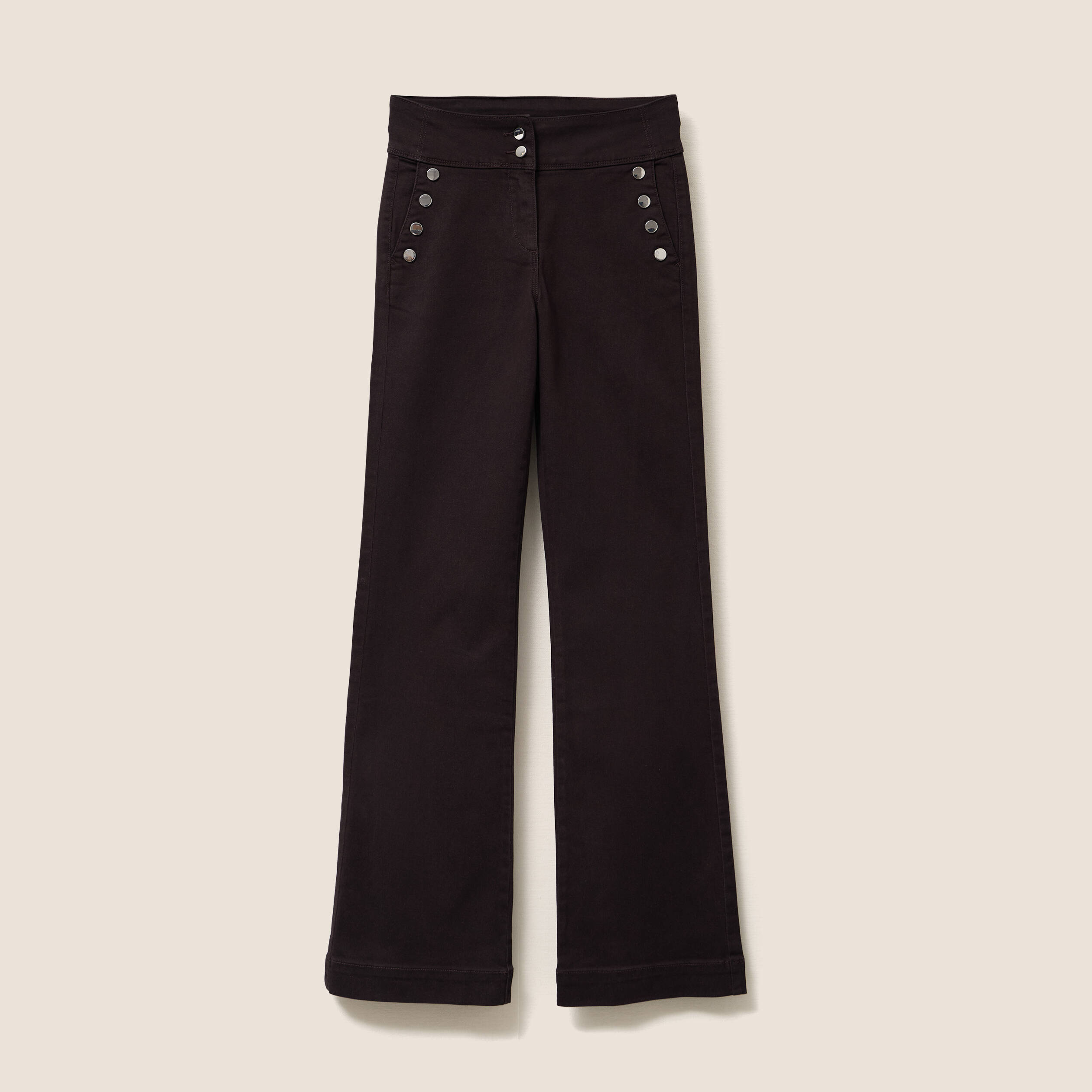 Pantalon coupe bootcut &agrave; pont marron fonc&eacute; femme
