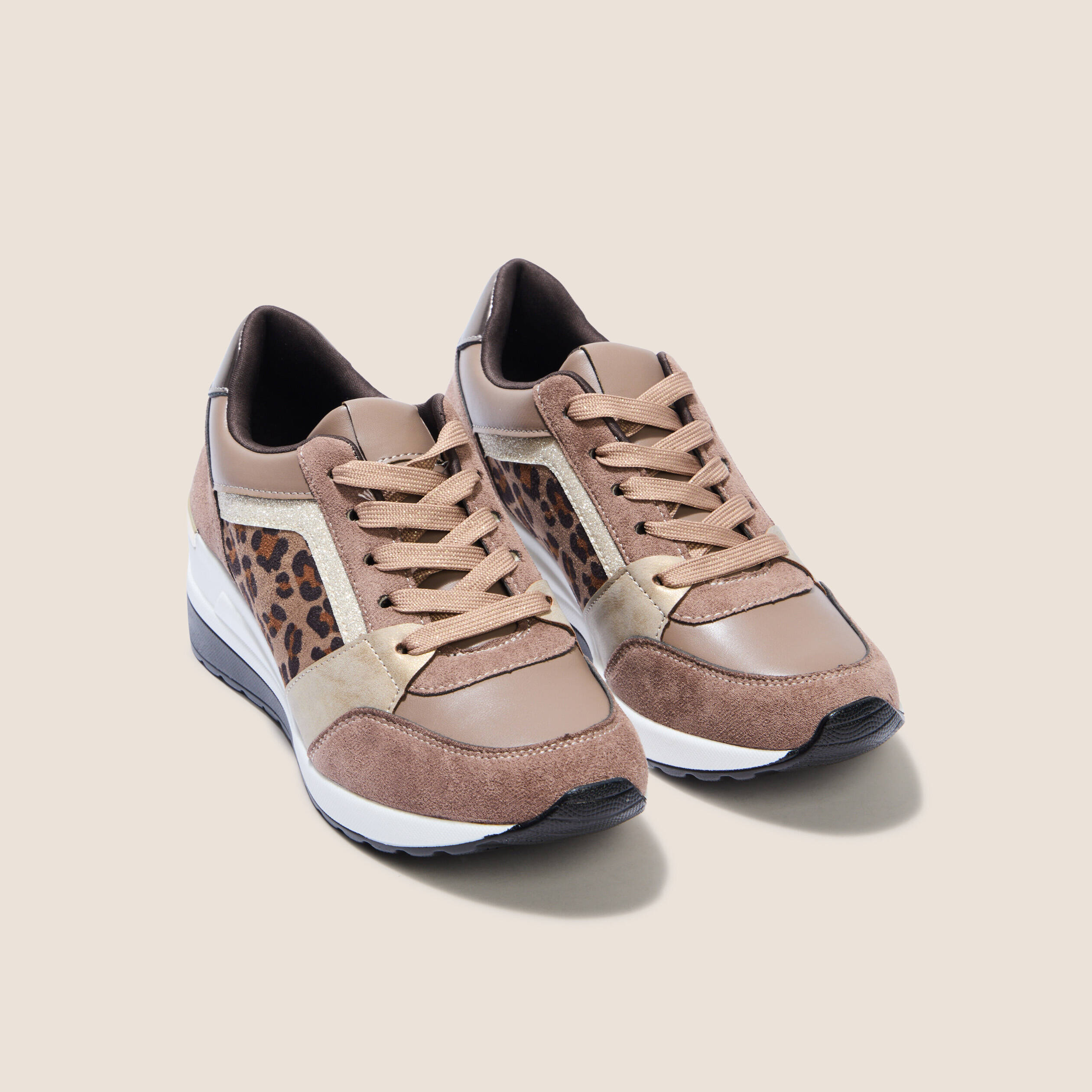 Baskets compens&eacute;es aspect daim marron fonc&eacute; femme