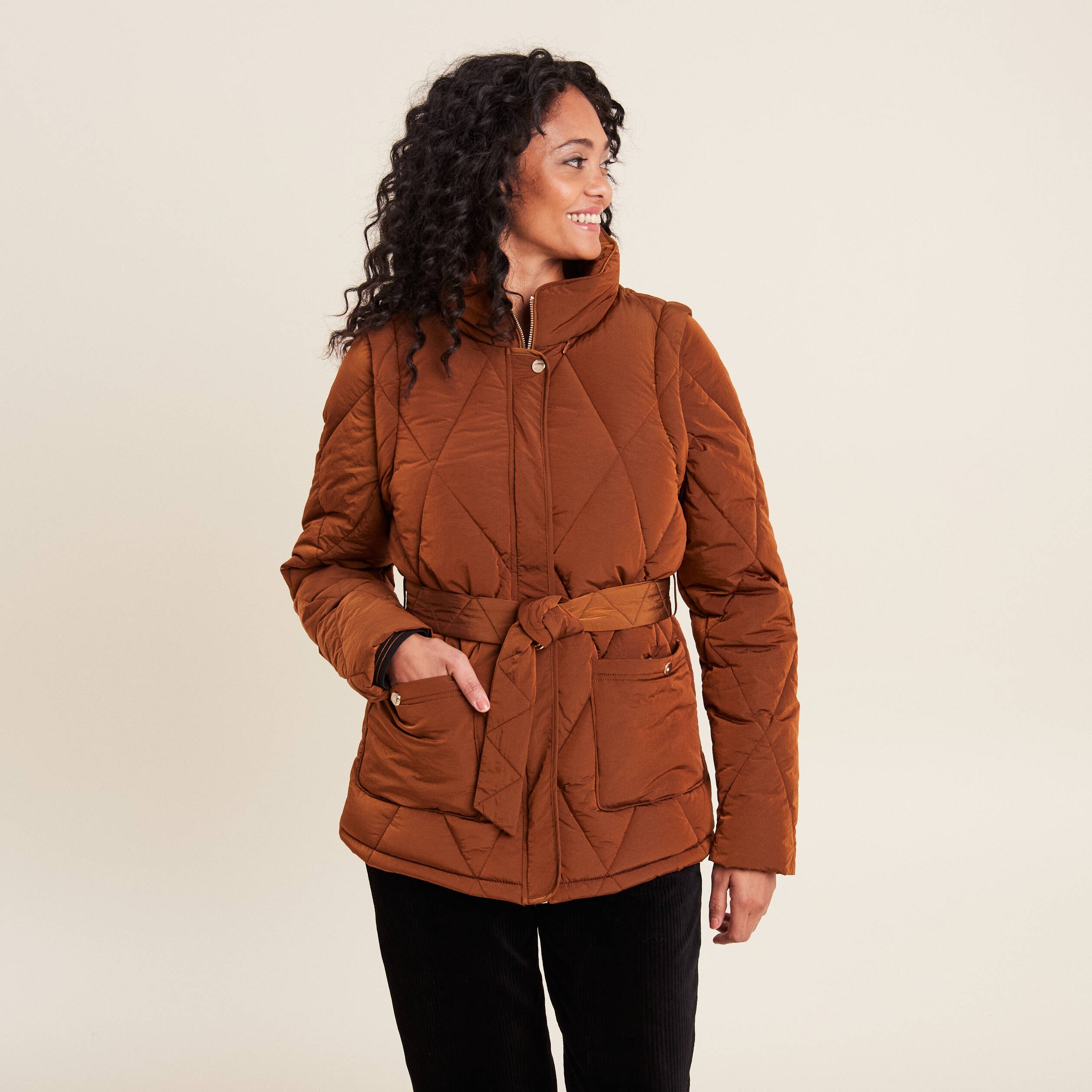 Doudoune noir et marron femme clearance