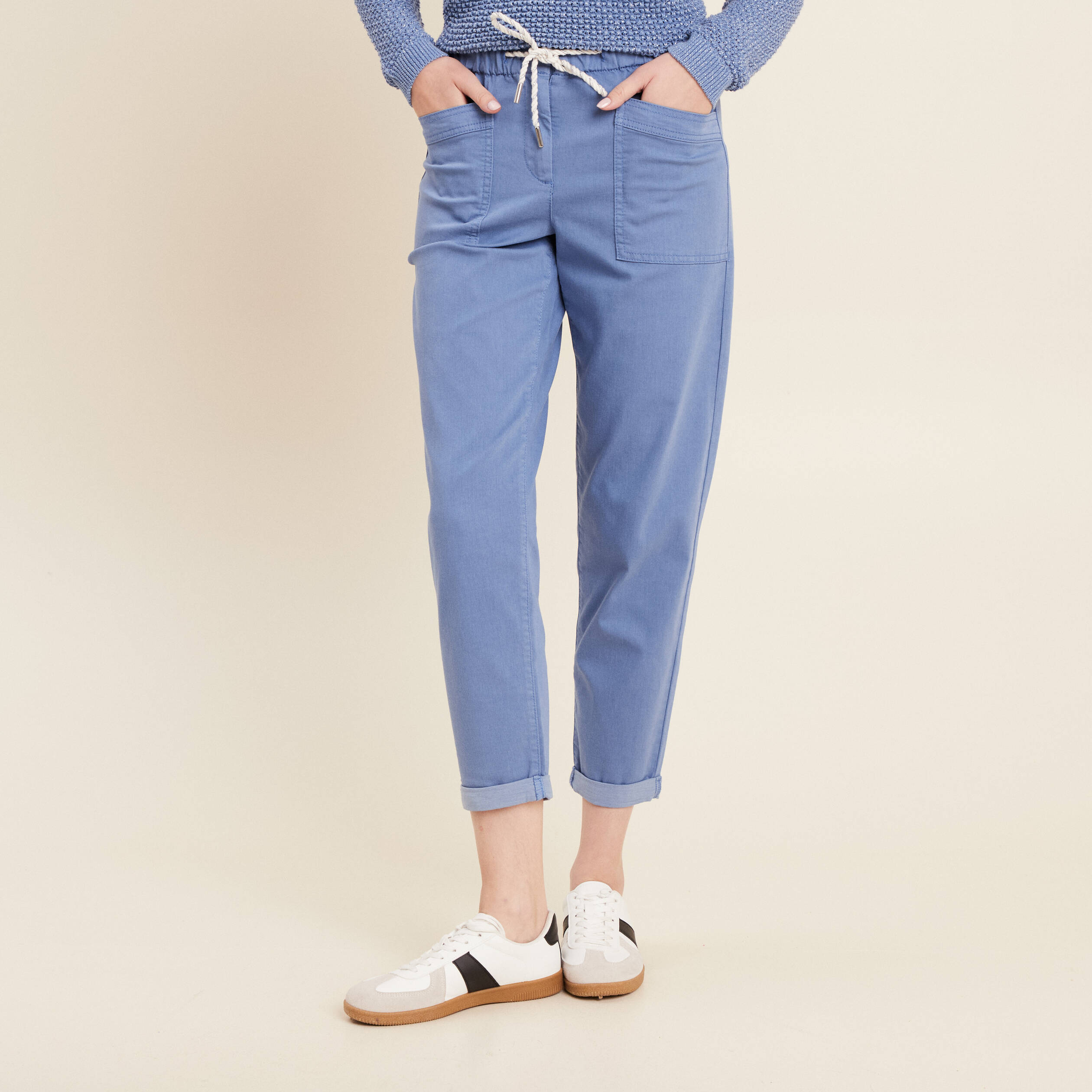 pantalon coupe droite a coulisse bleu ciel femme Pantalon coupe droite à coulisse bleu ciel femme