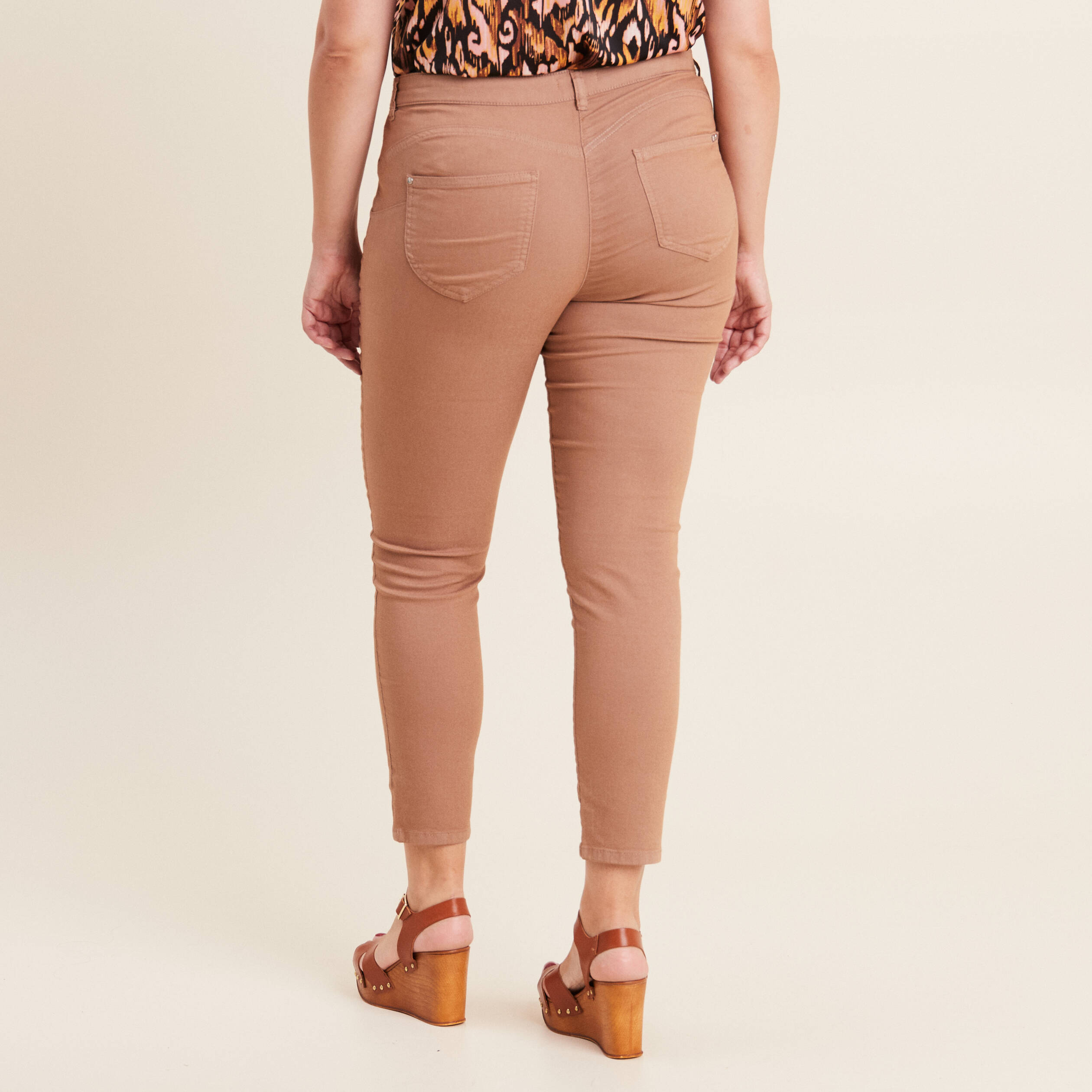 Pantalon léger taille standard 7/8ème marron femme