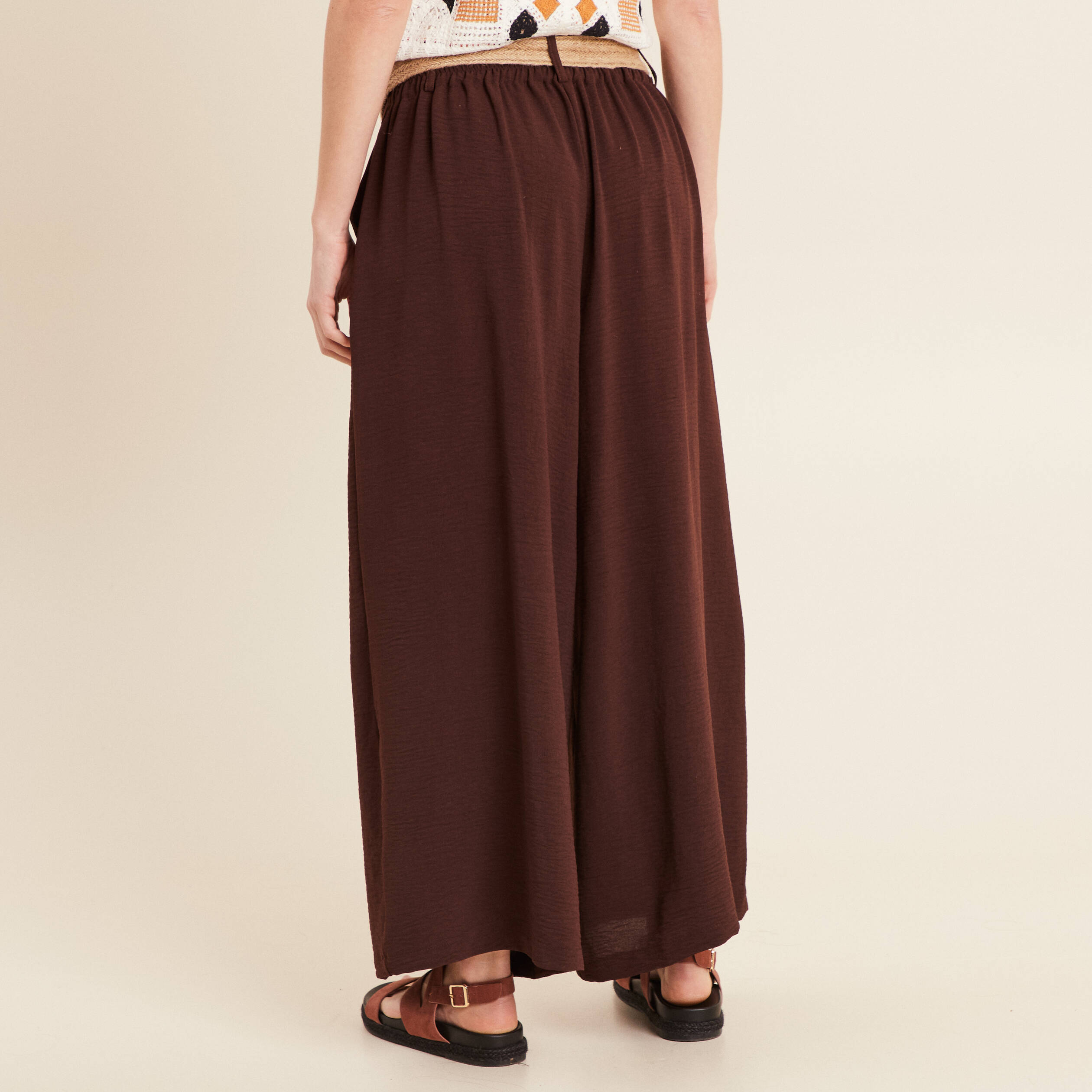 Pantalon jupe-culotte large bordeaux femme