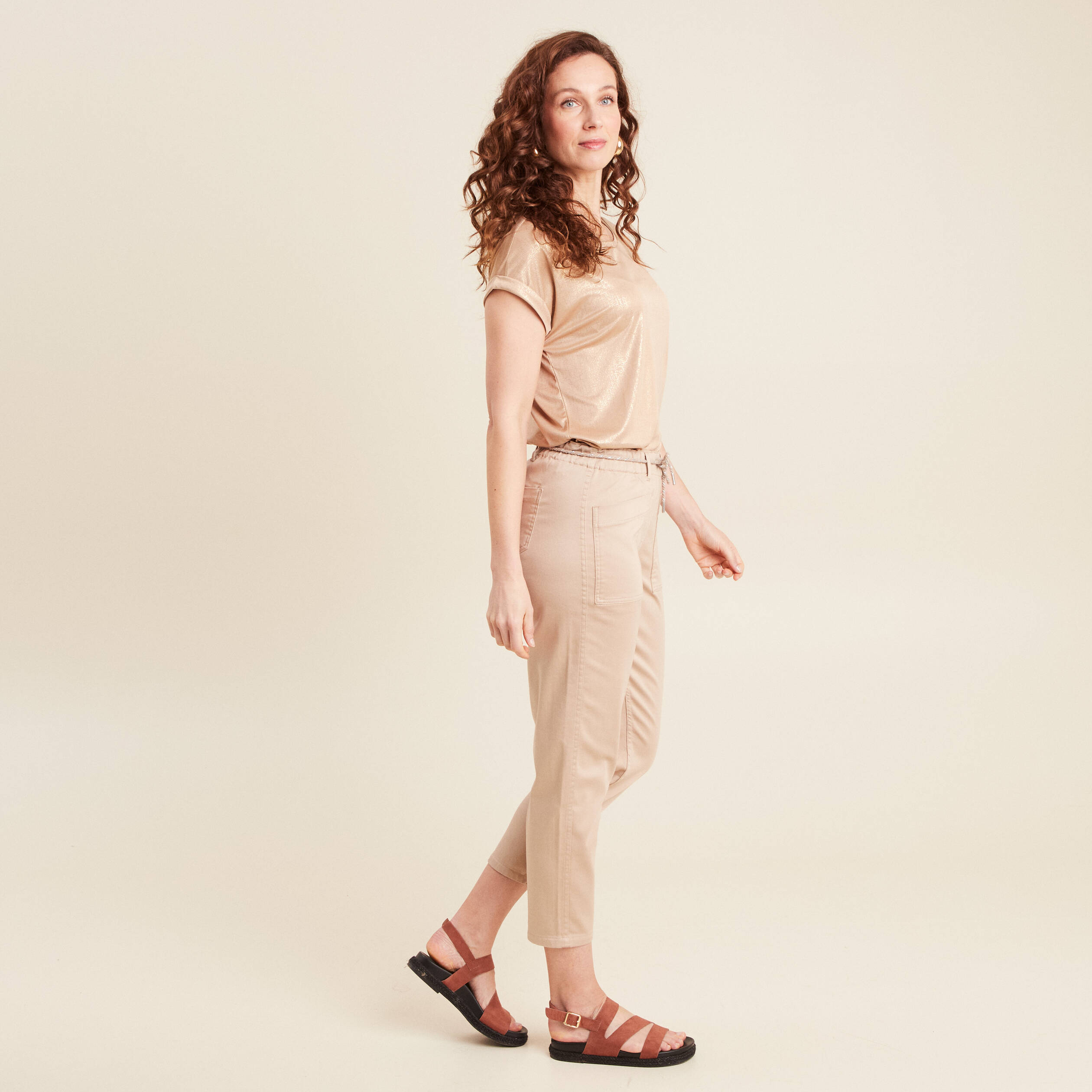 Pantalon droit réversible taupe femme