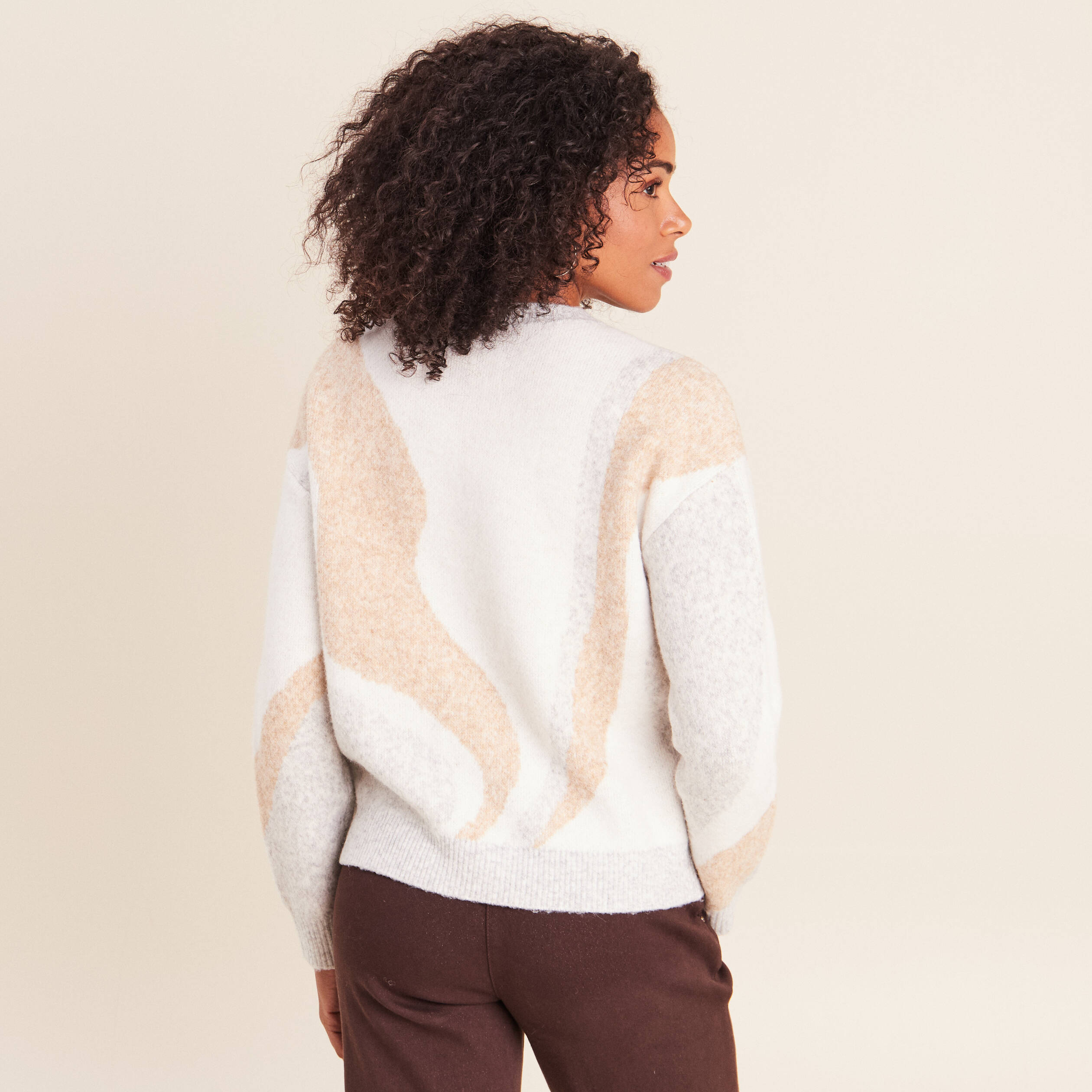 Pull col rond beige femme