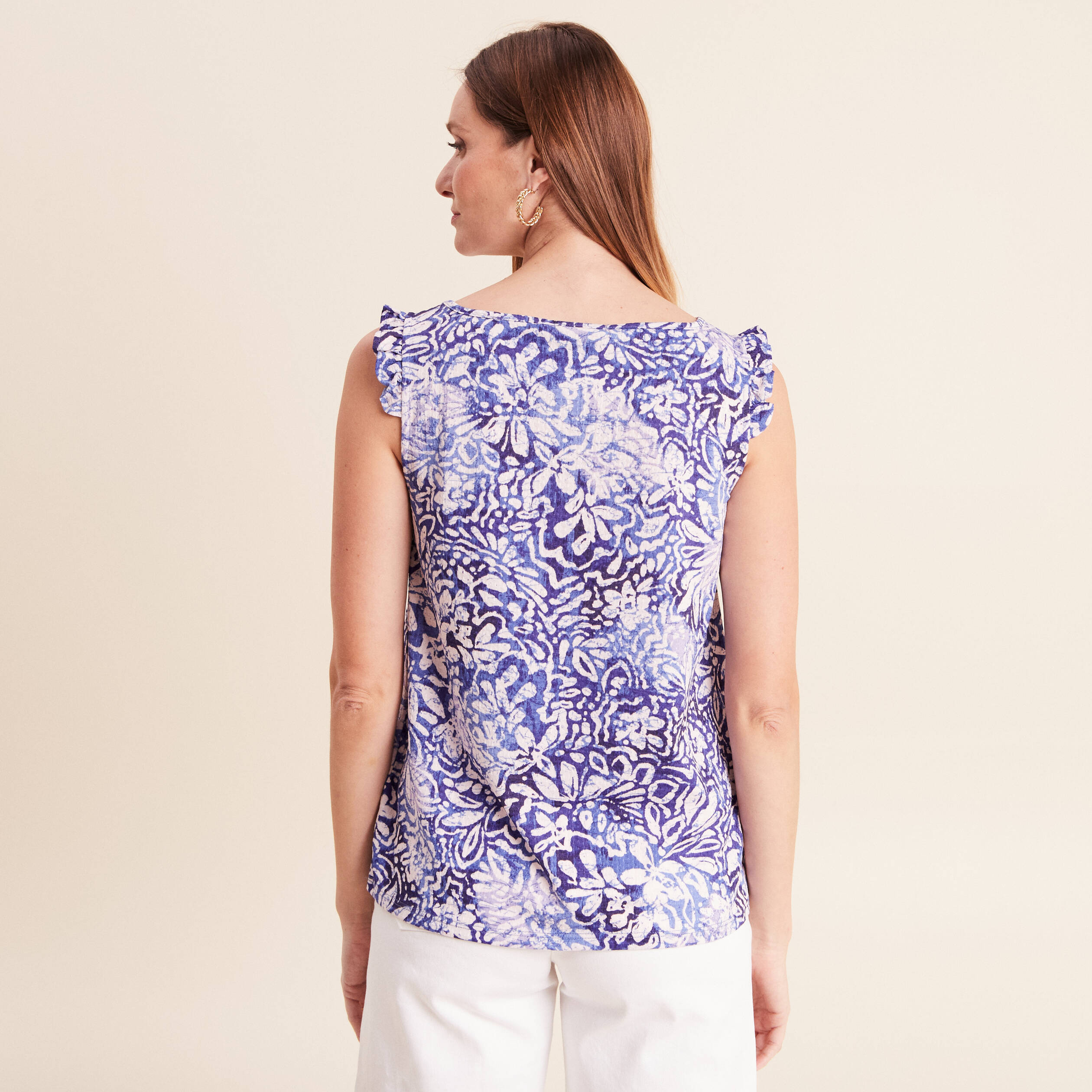 D&eacute;bardeur d&eacute;tails de volants bleu femme