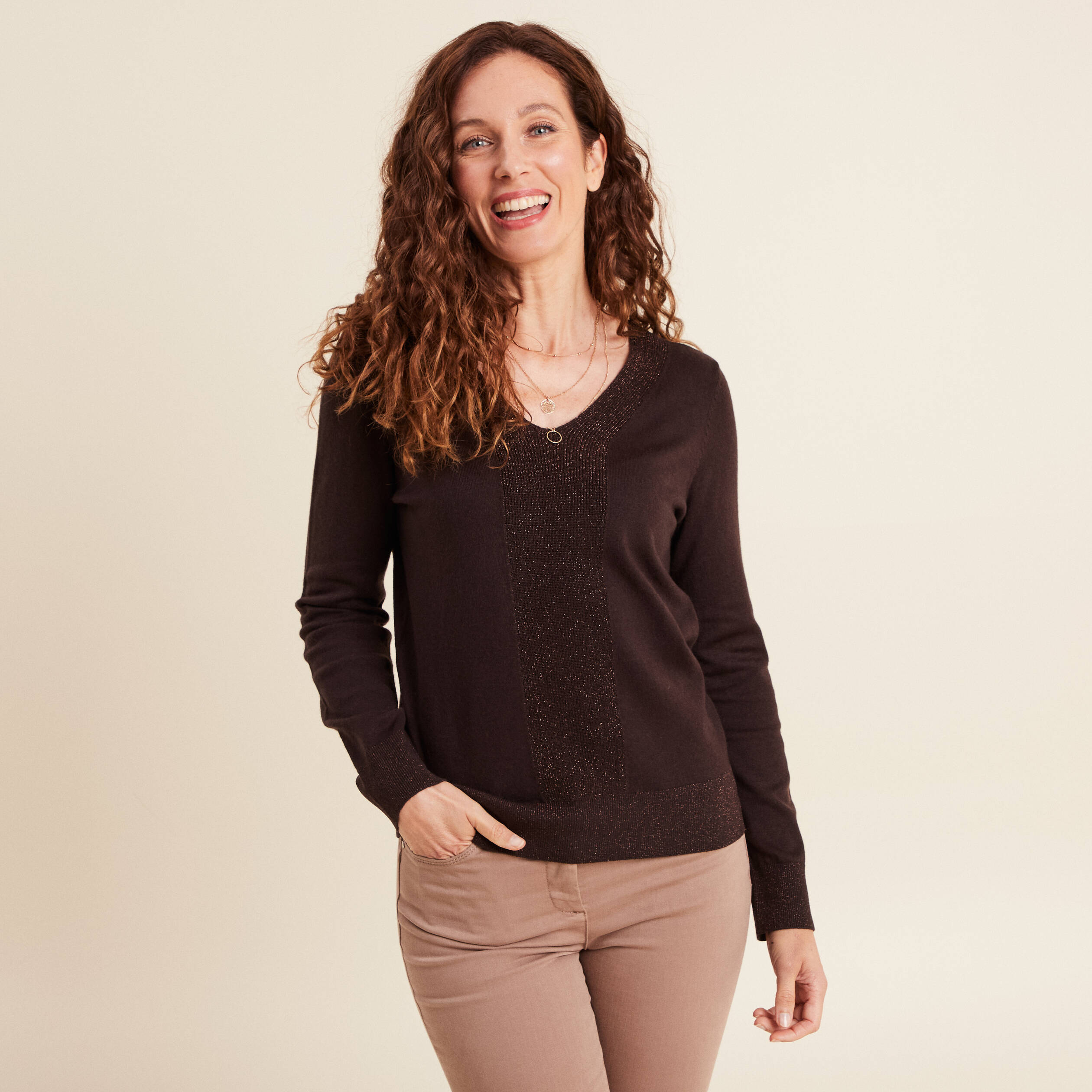 pull manches longues marron fonce femme Pull manches longues marron foncé femme