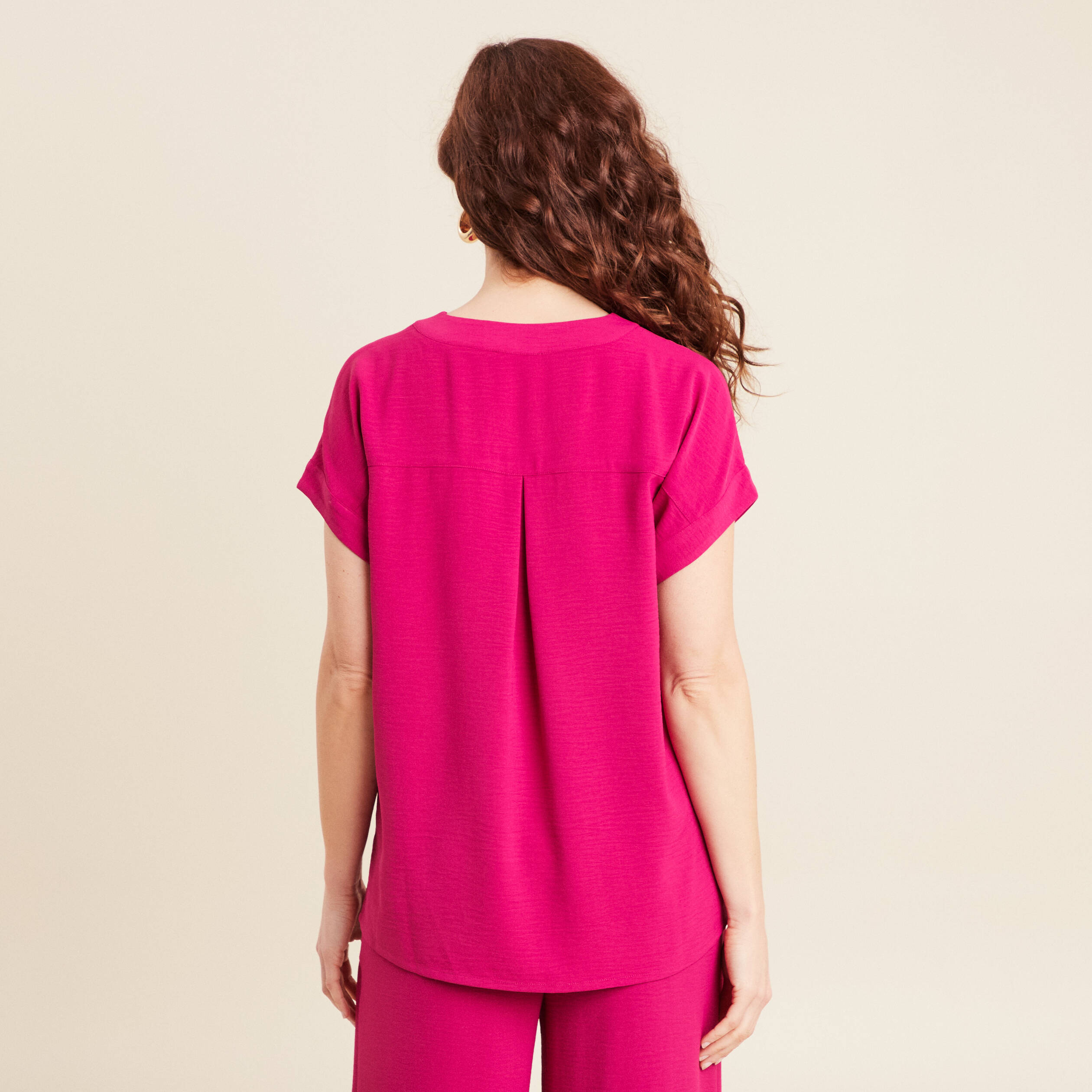 Blouse manches courtes rose fushia femme