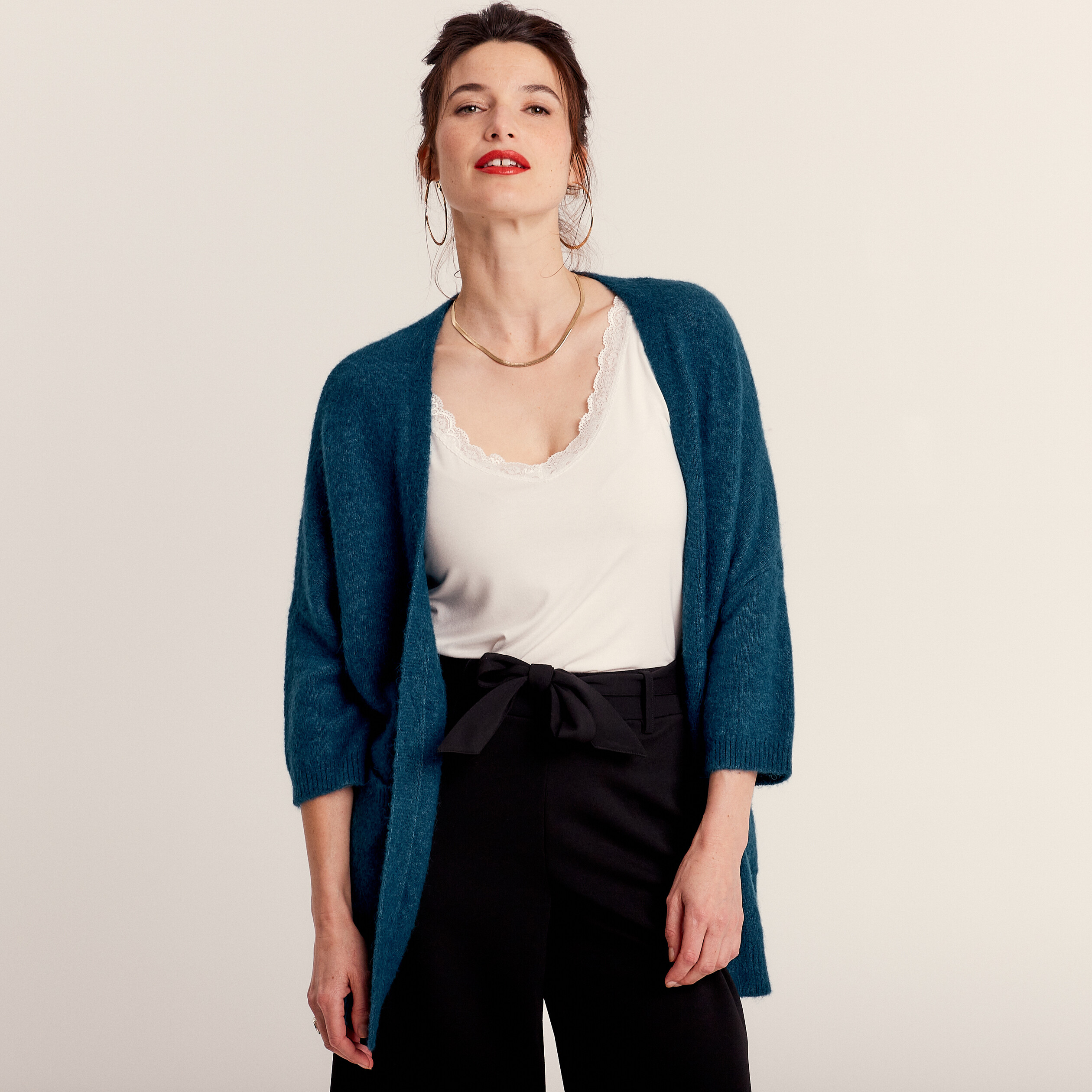 Gilet manches 3 4 bleu p trole femme