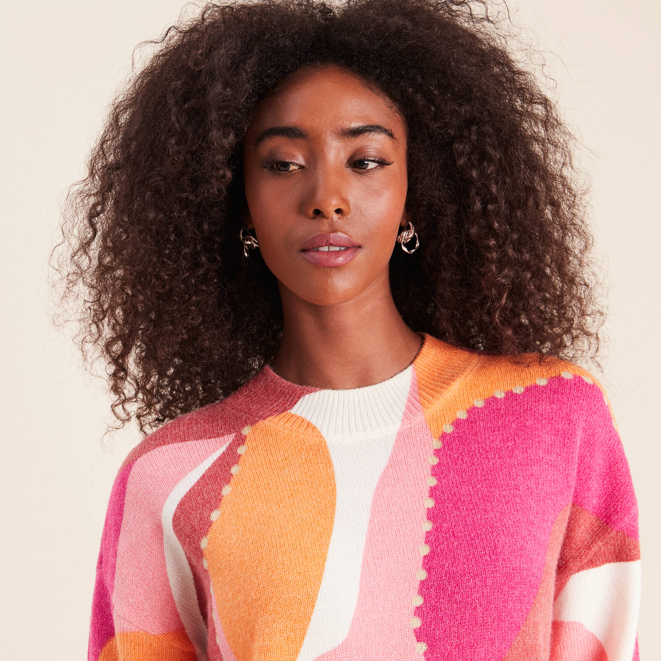 Pull col montant orange femme