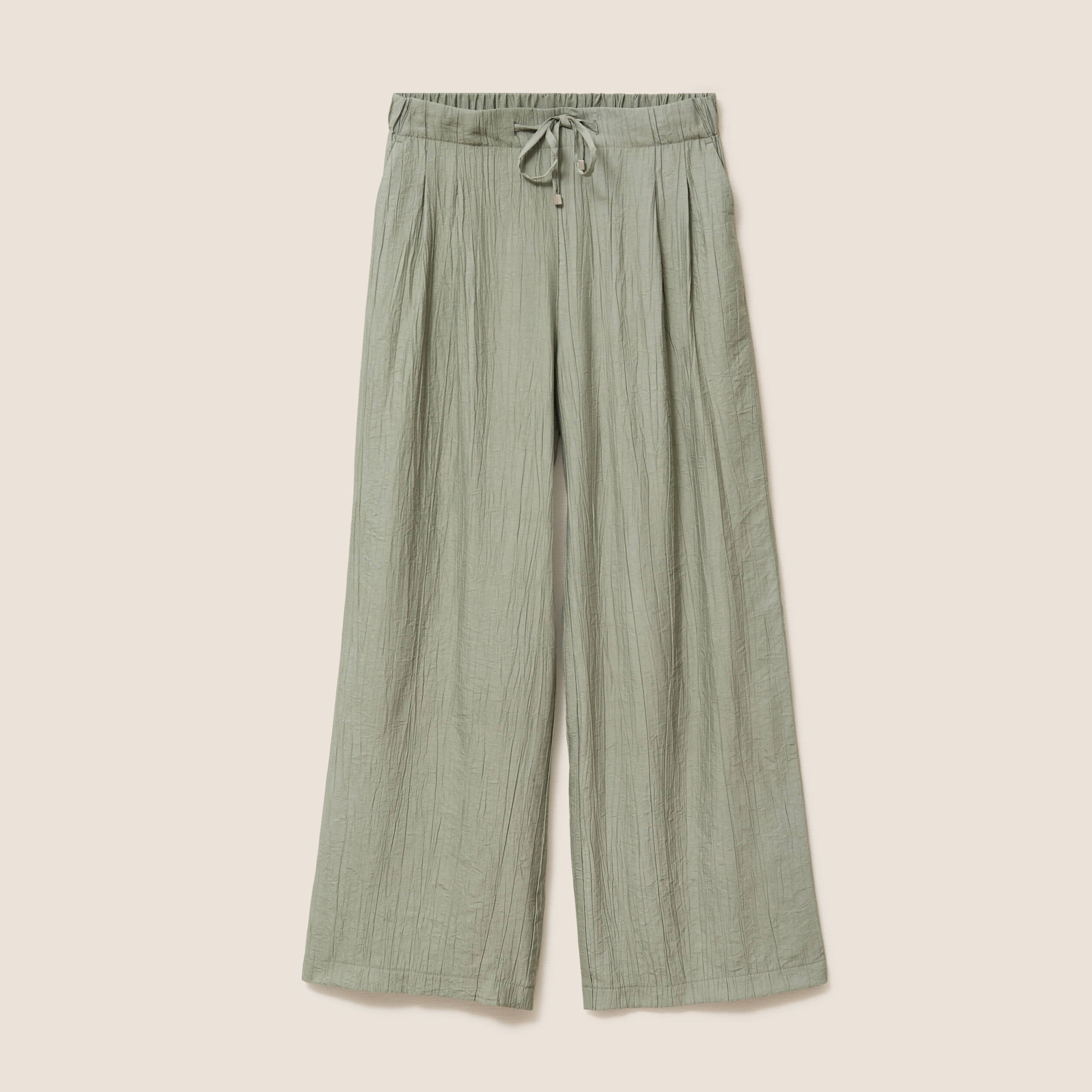 Pantalon fluide taille haute vert clair femme