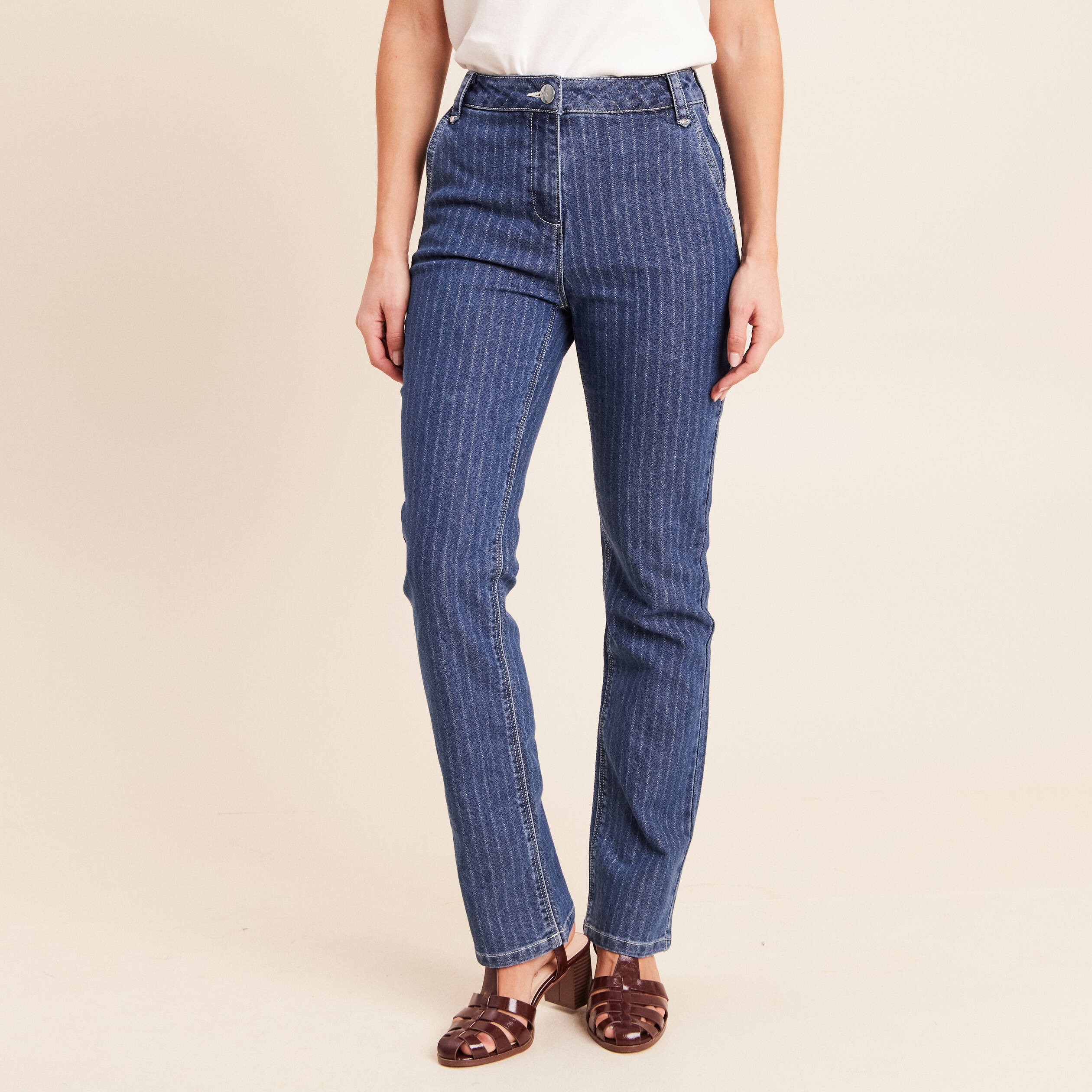 Jean coupe droite taille haute denim stone femme