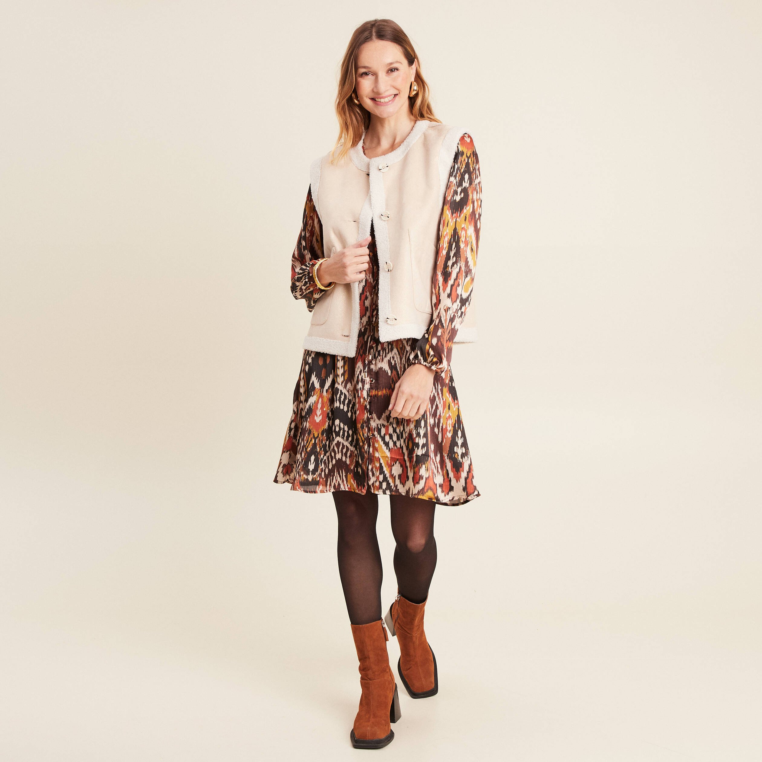 gilet reversible laine mouton beige femme Gilet réversible laine mouton beige femme