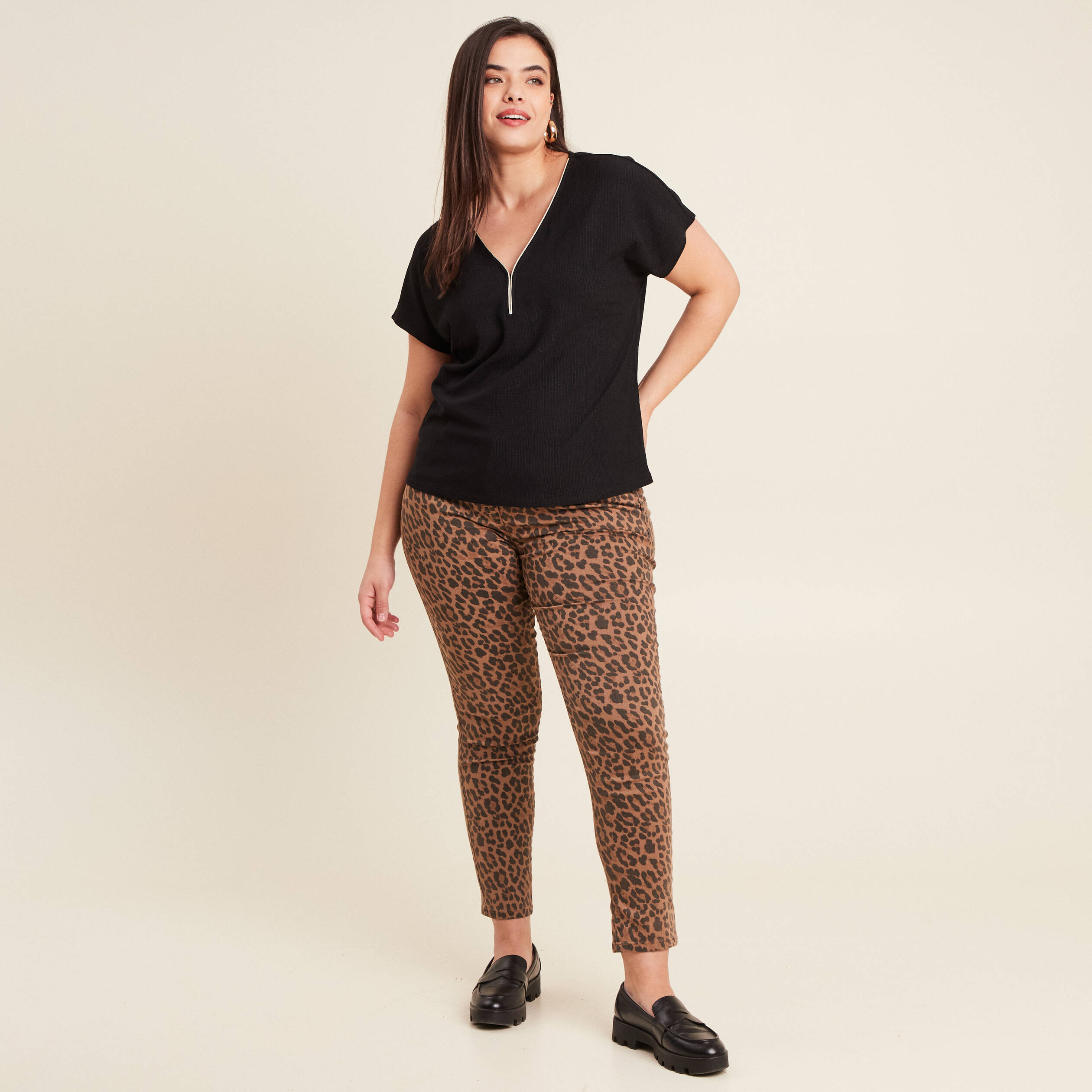 Pantalon léger taille standard 7/8ème marron cognac femme