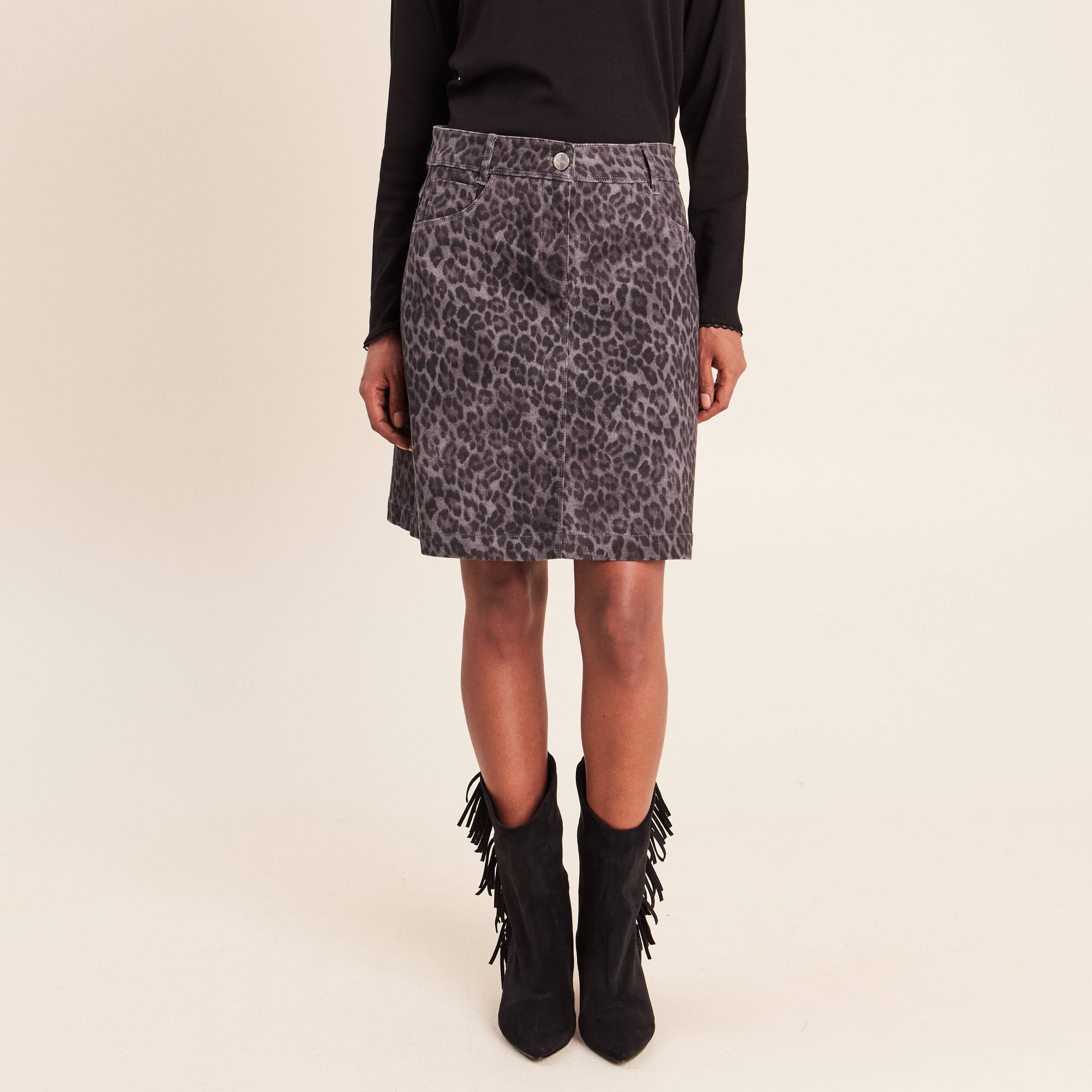 Jupe trap&egrave;ze courte gris ardoise femme