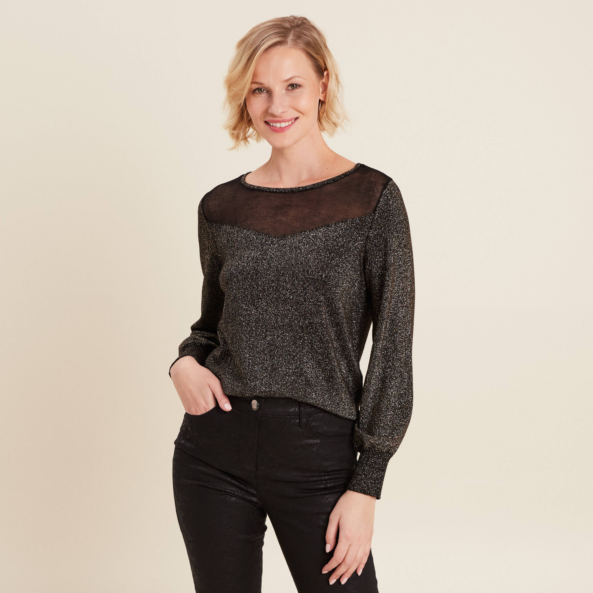Pull manches longues camel femme