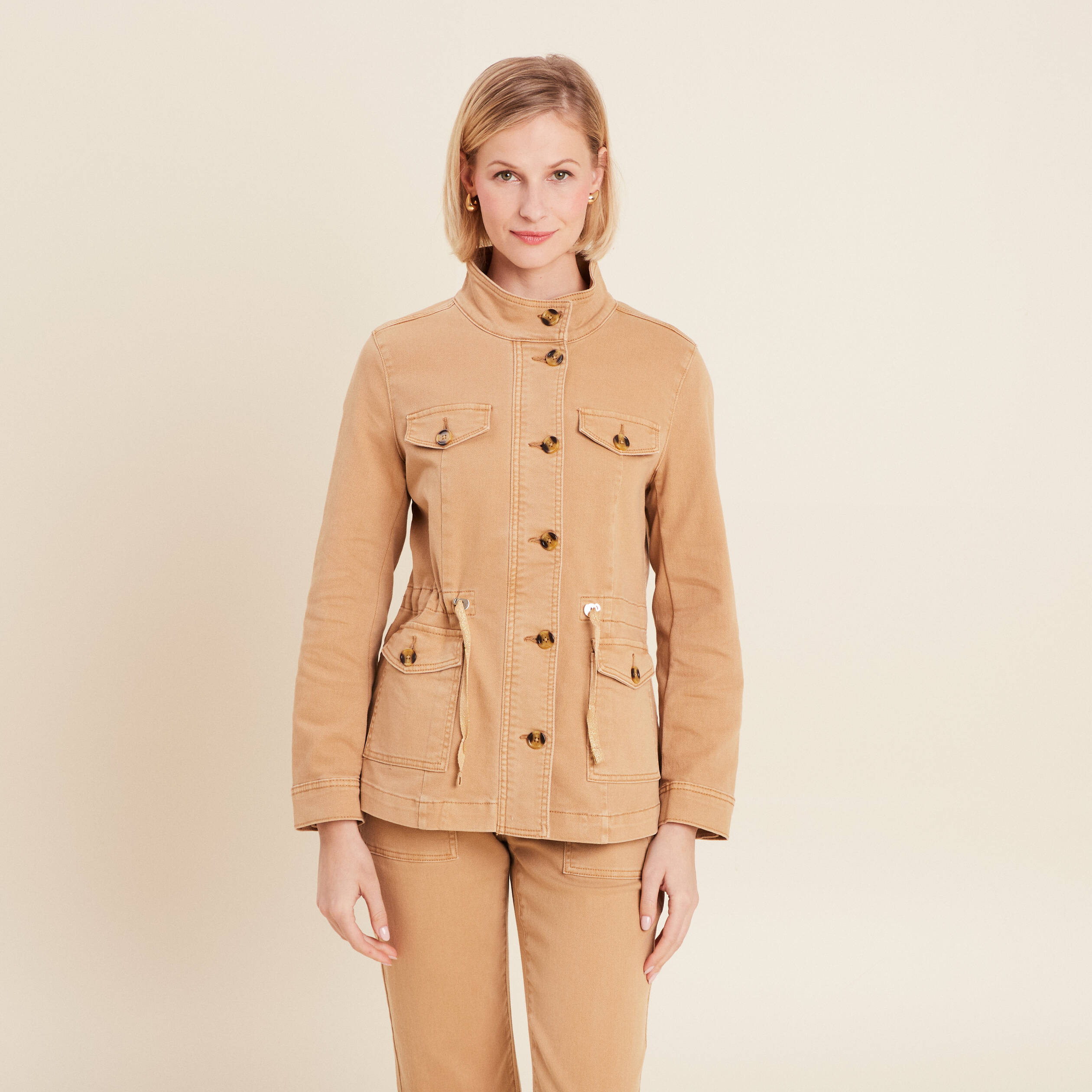Veste boutonnée en jean marron clair femme