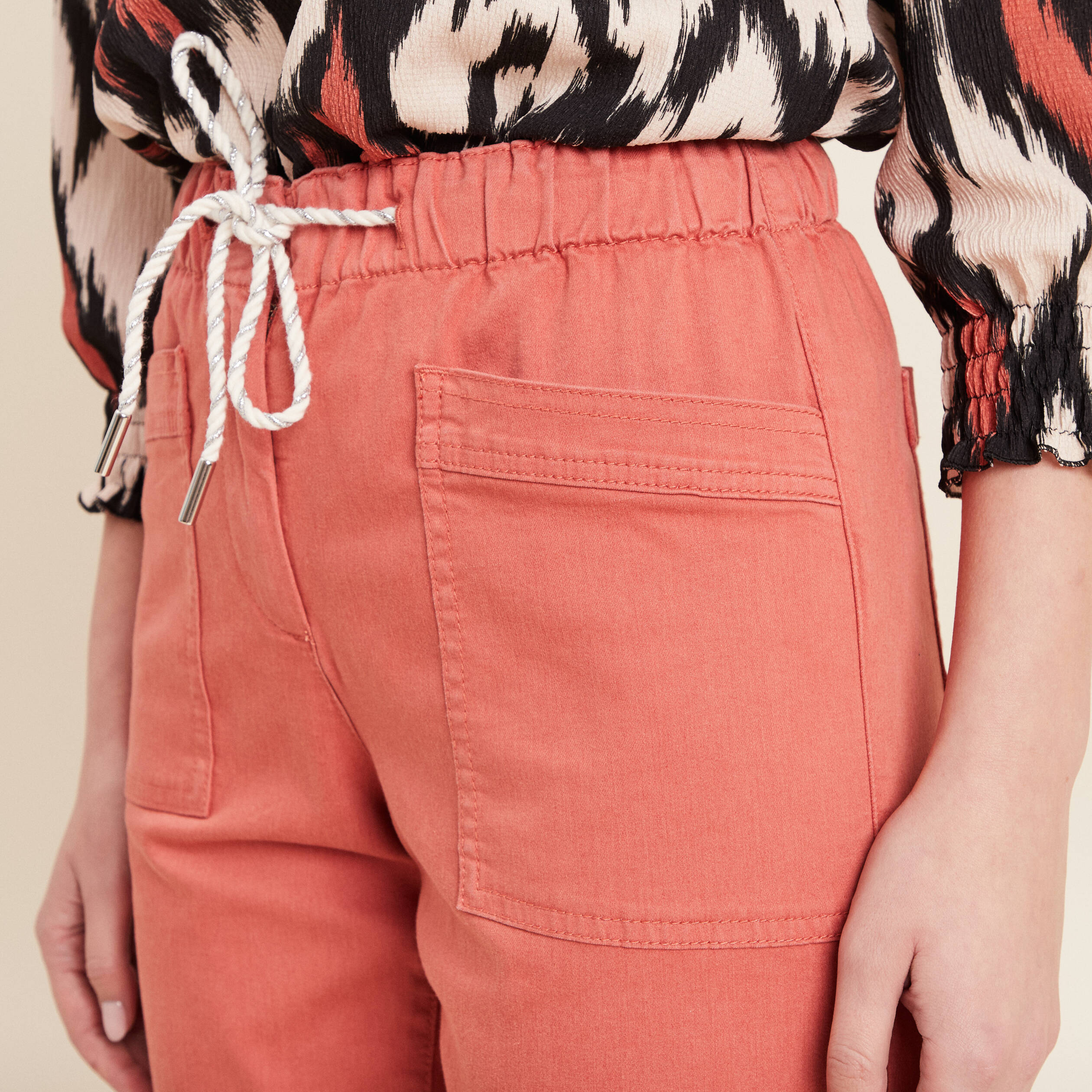 pantalon coupe droite a coulisse vieux rose femme Pantalon coupe droite à coulisse vieux rose femme
