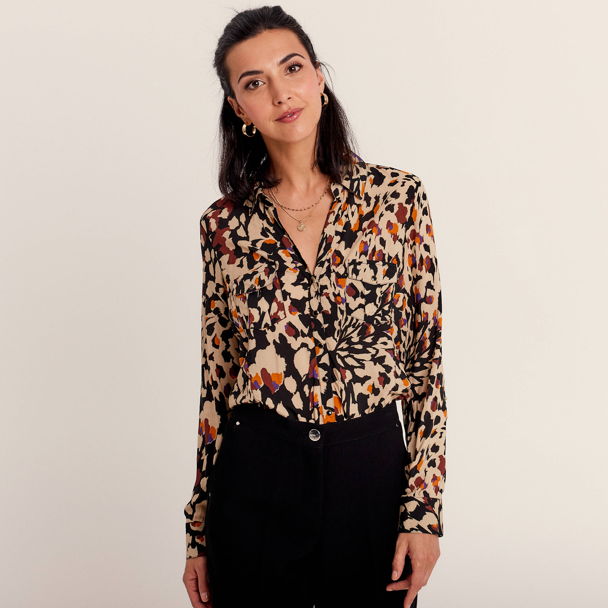 Chemise manches longues noir femme
