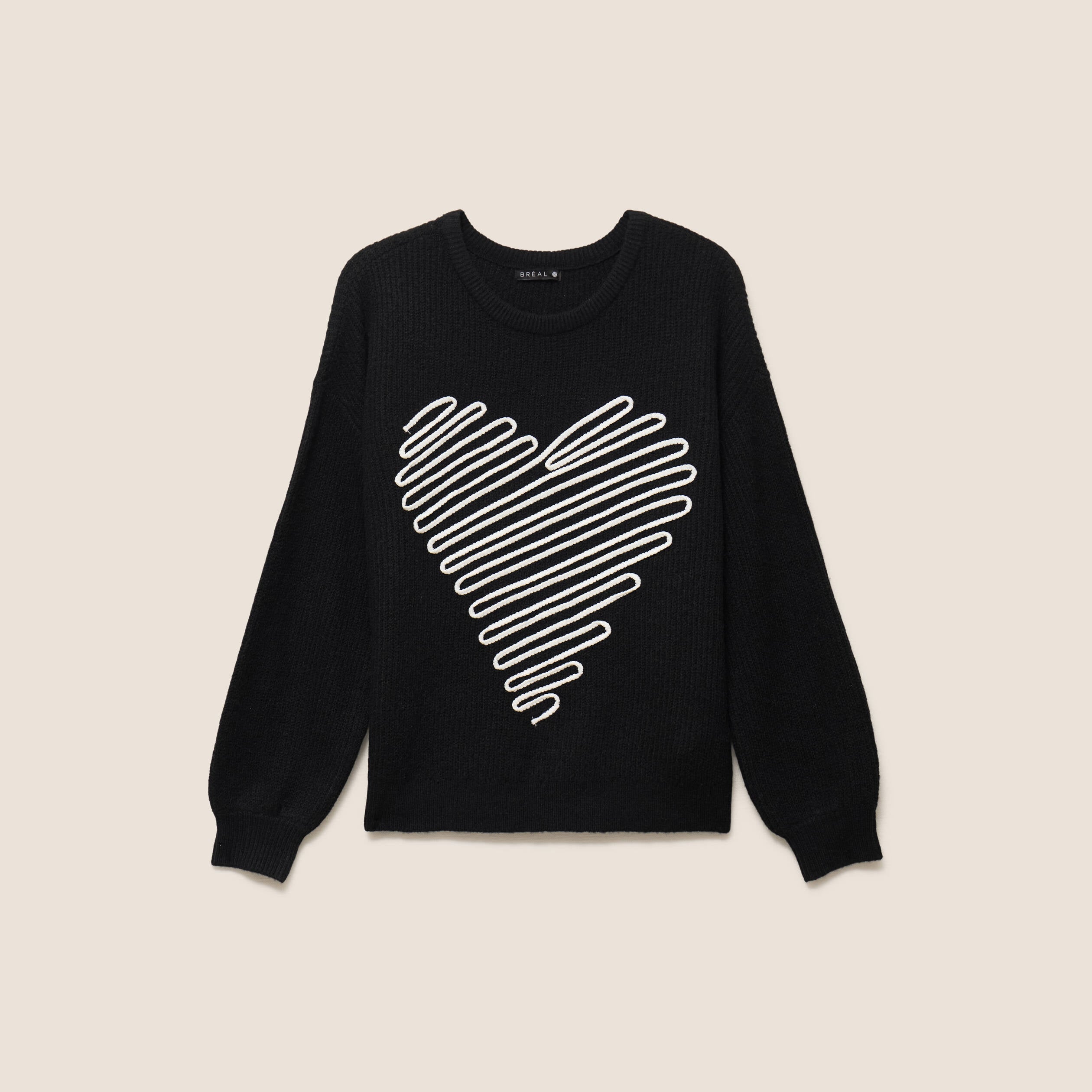 Pull col rond manches longues noir femme