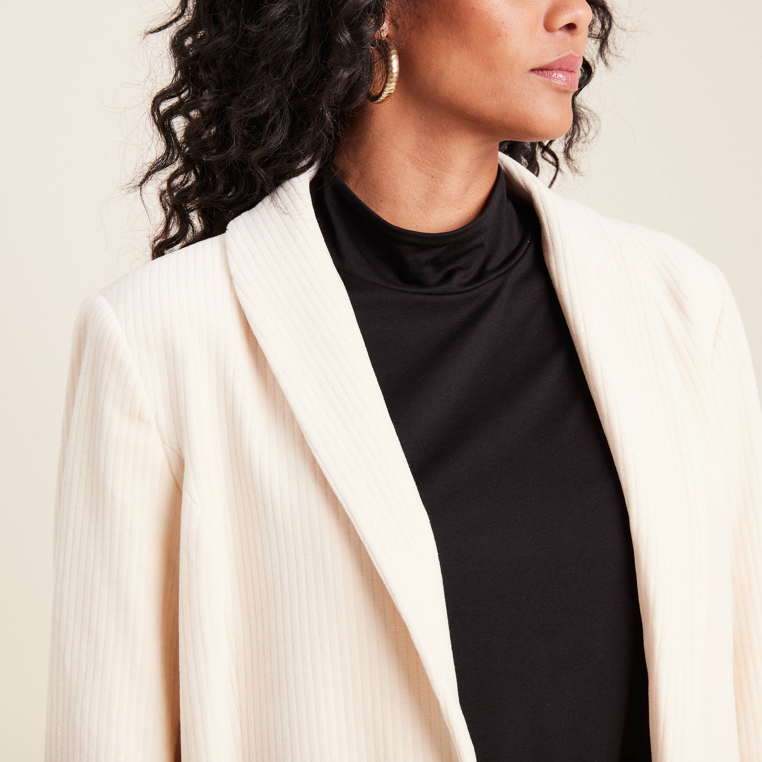 Veste tailleur velours ivoire femme