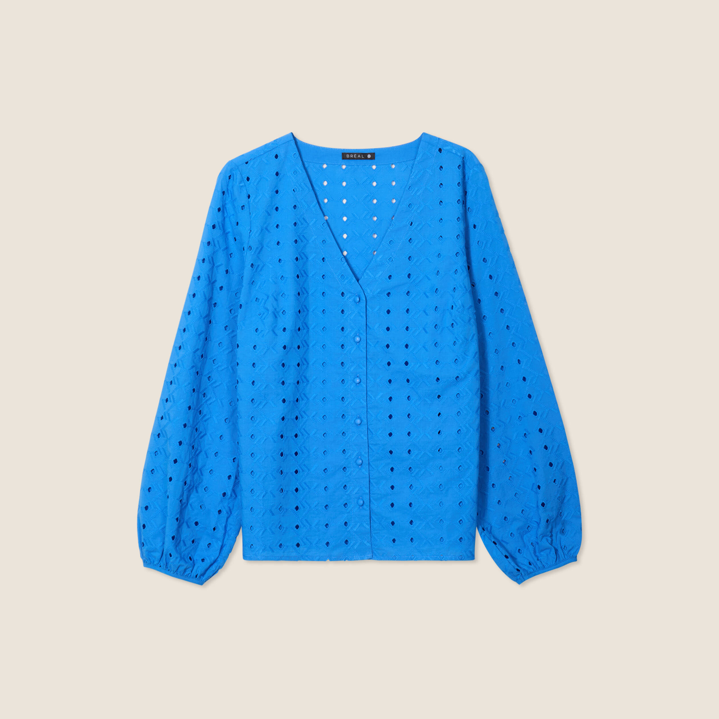 Chemise manches 3/4 brodée bleu femme