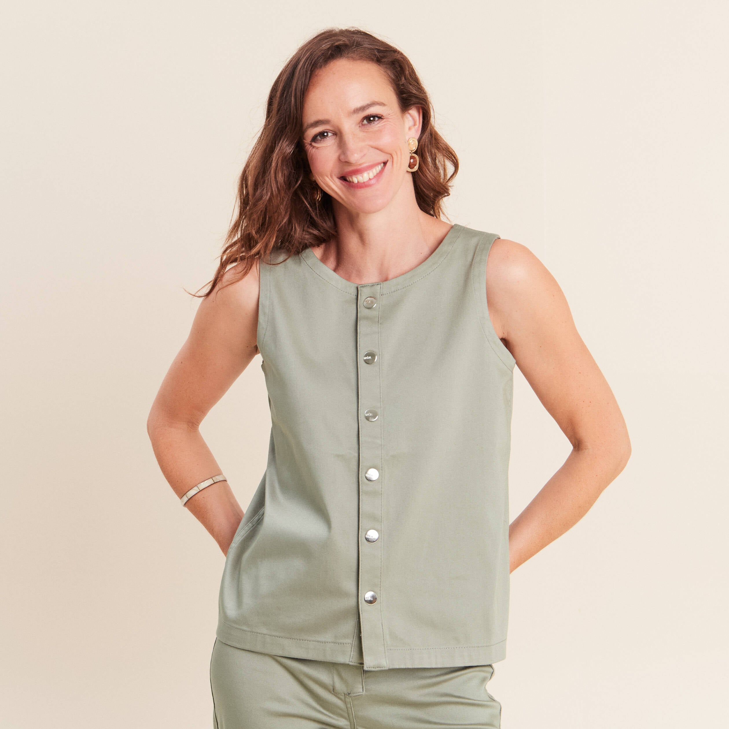 T-shirt r&eacute;versible sans manches gris femme