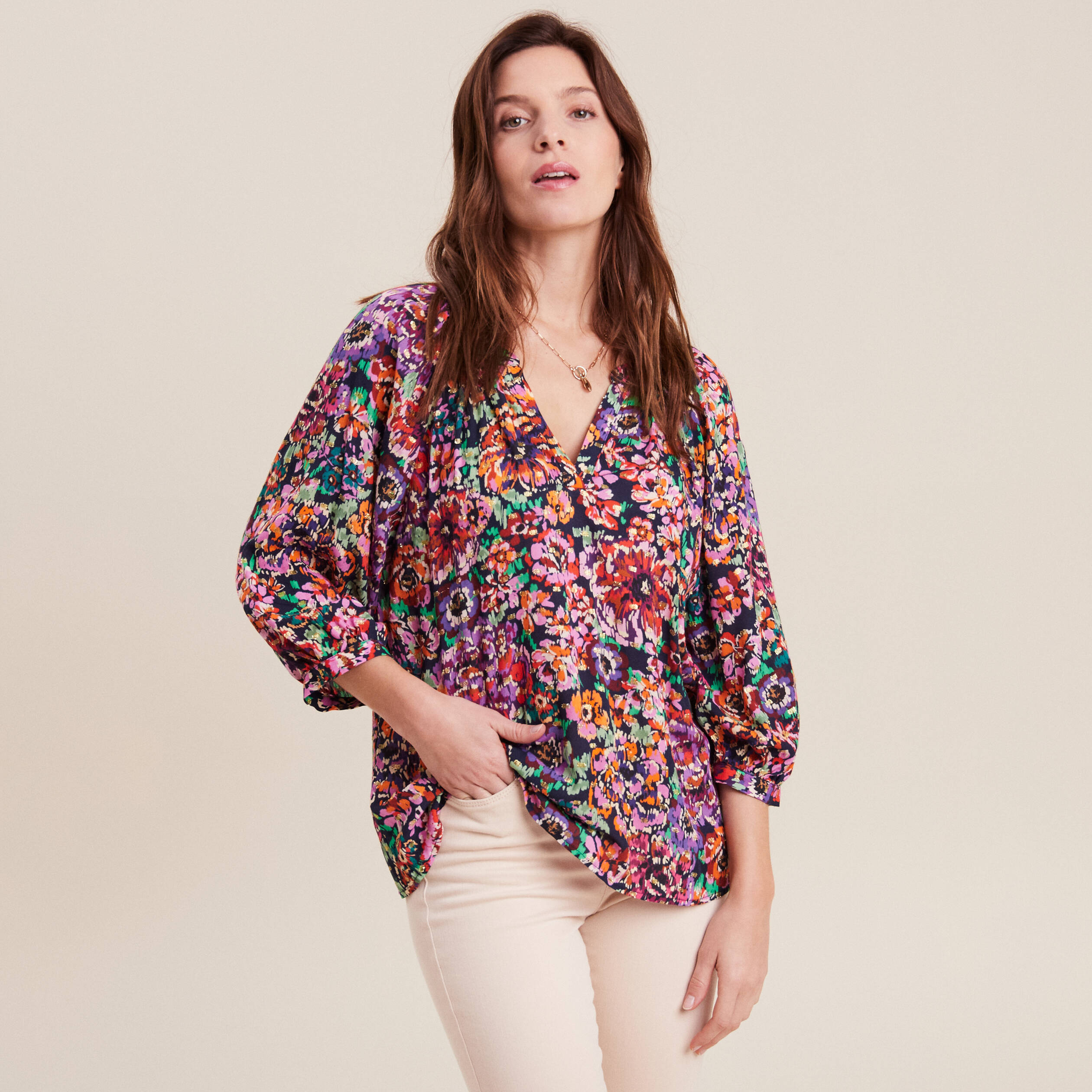 Blouse manches 3/4 multicolore femme
