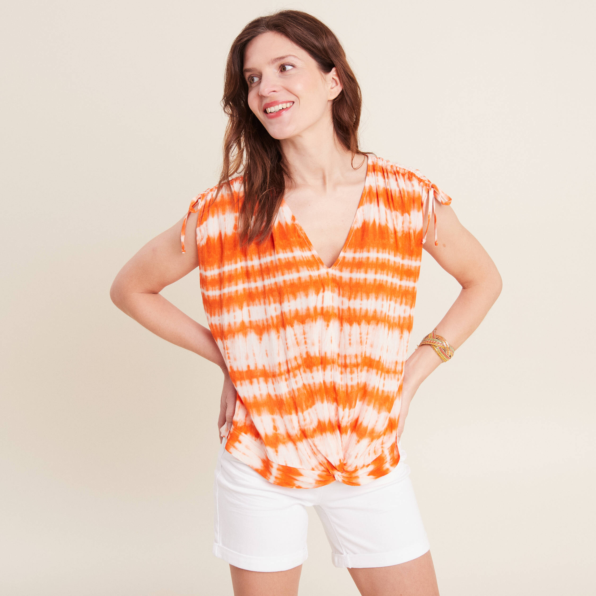 Blouse sans manches orange femme