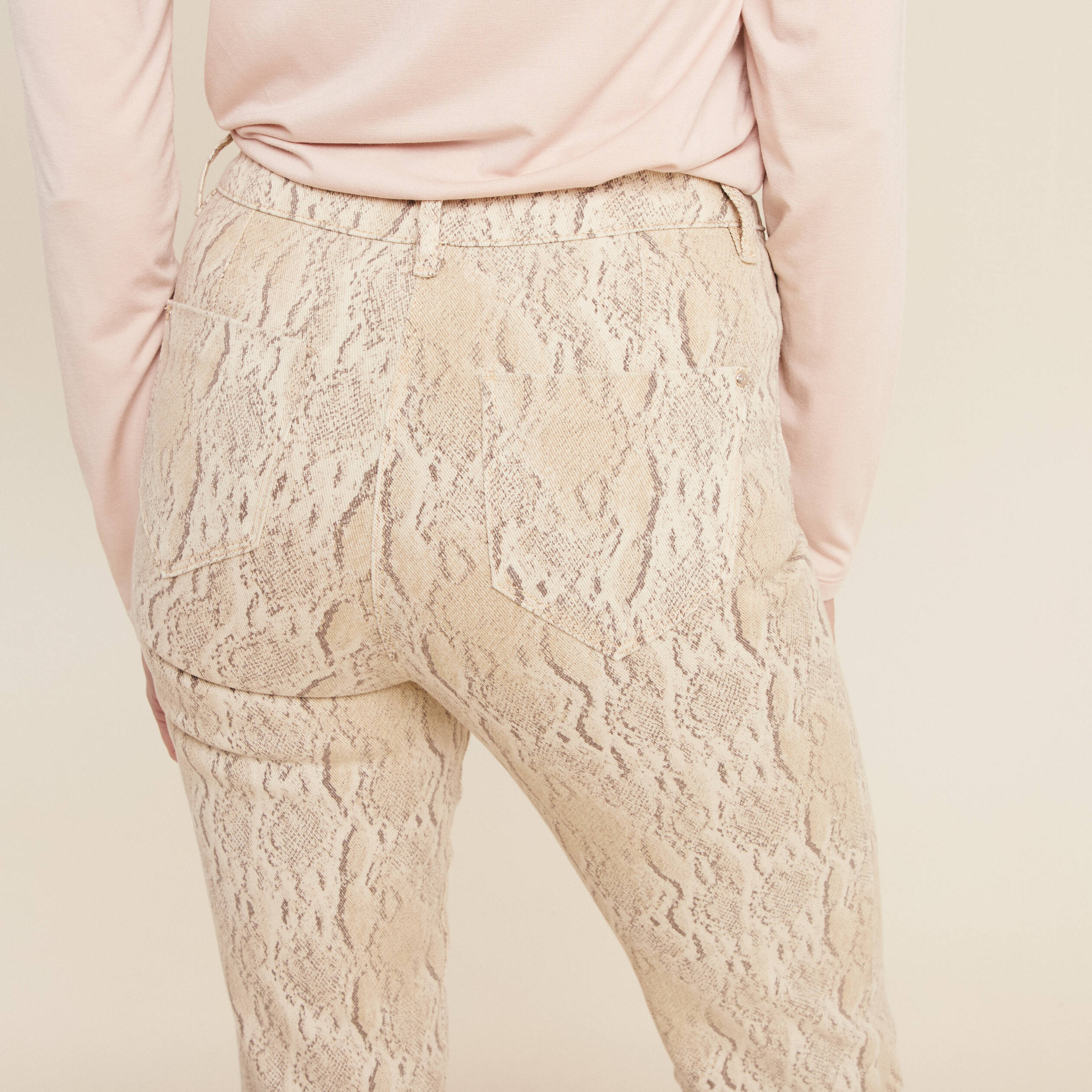 Pantalon 7/8ème taille haute beige femme