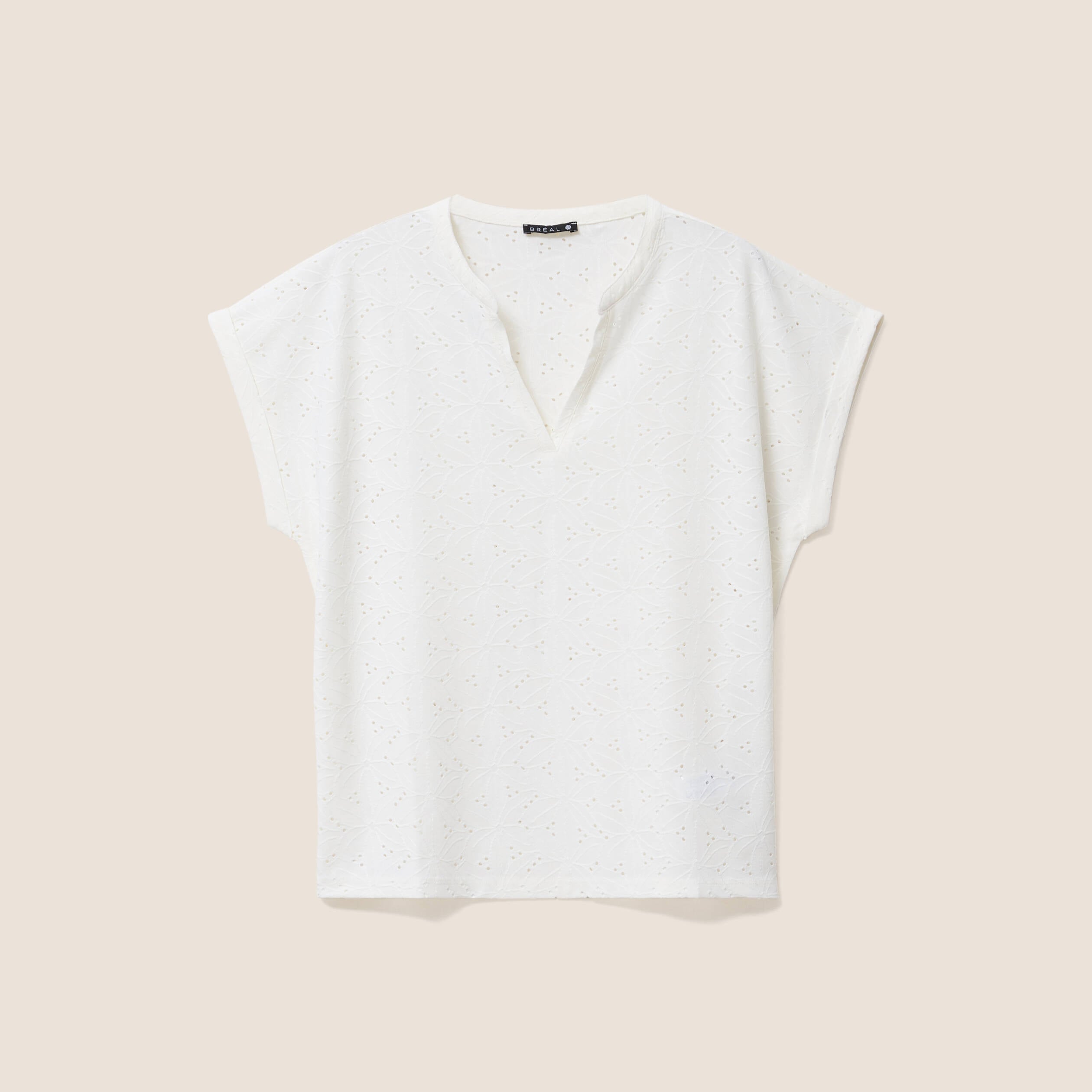 T-shirt droit manches courtes ecru femme