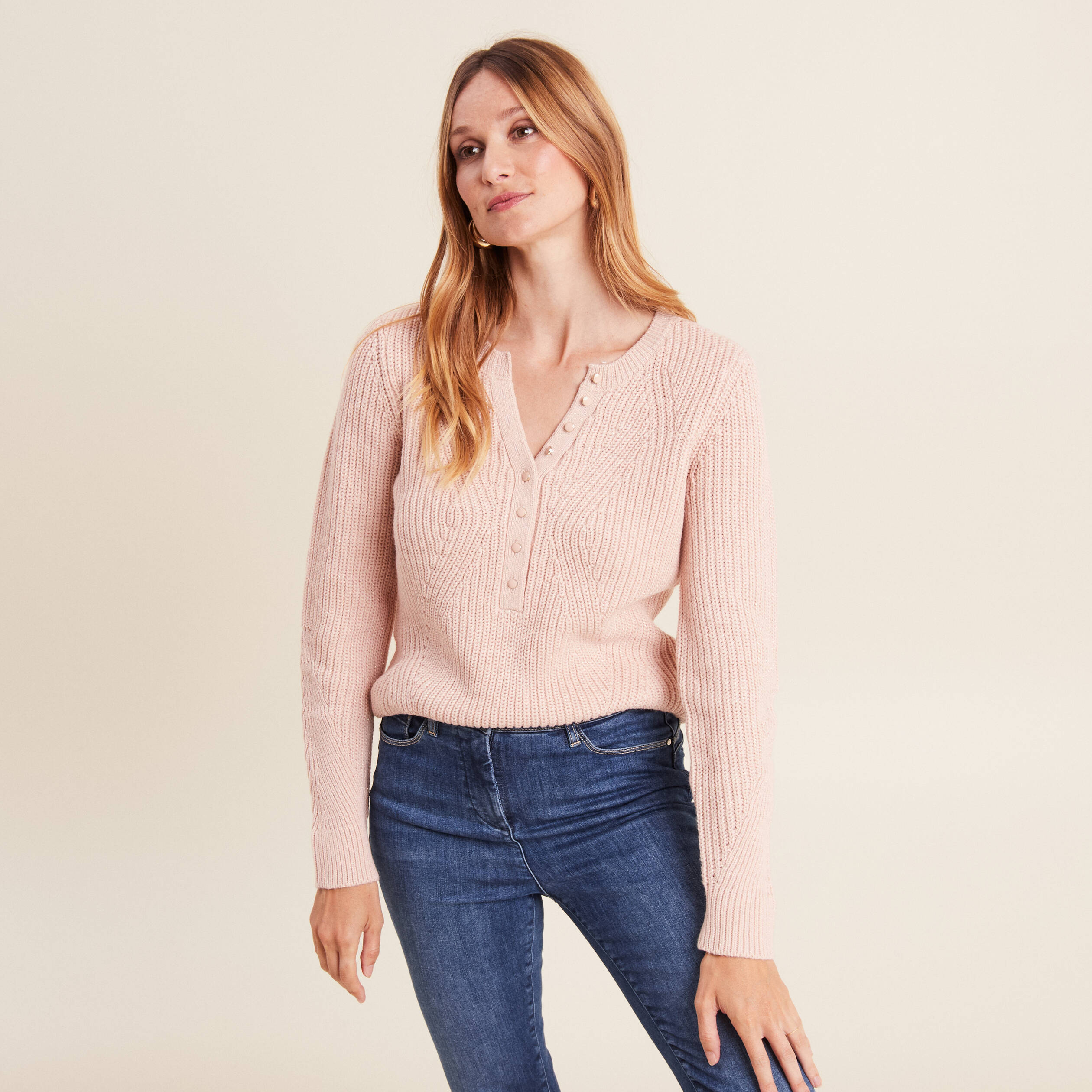 Pull manches longues vieux rose femme Breal