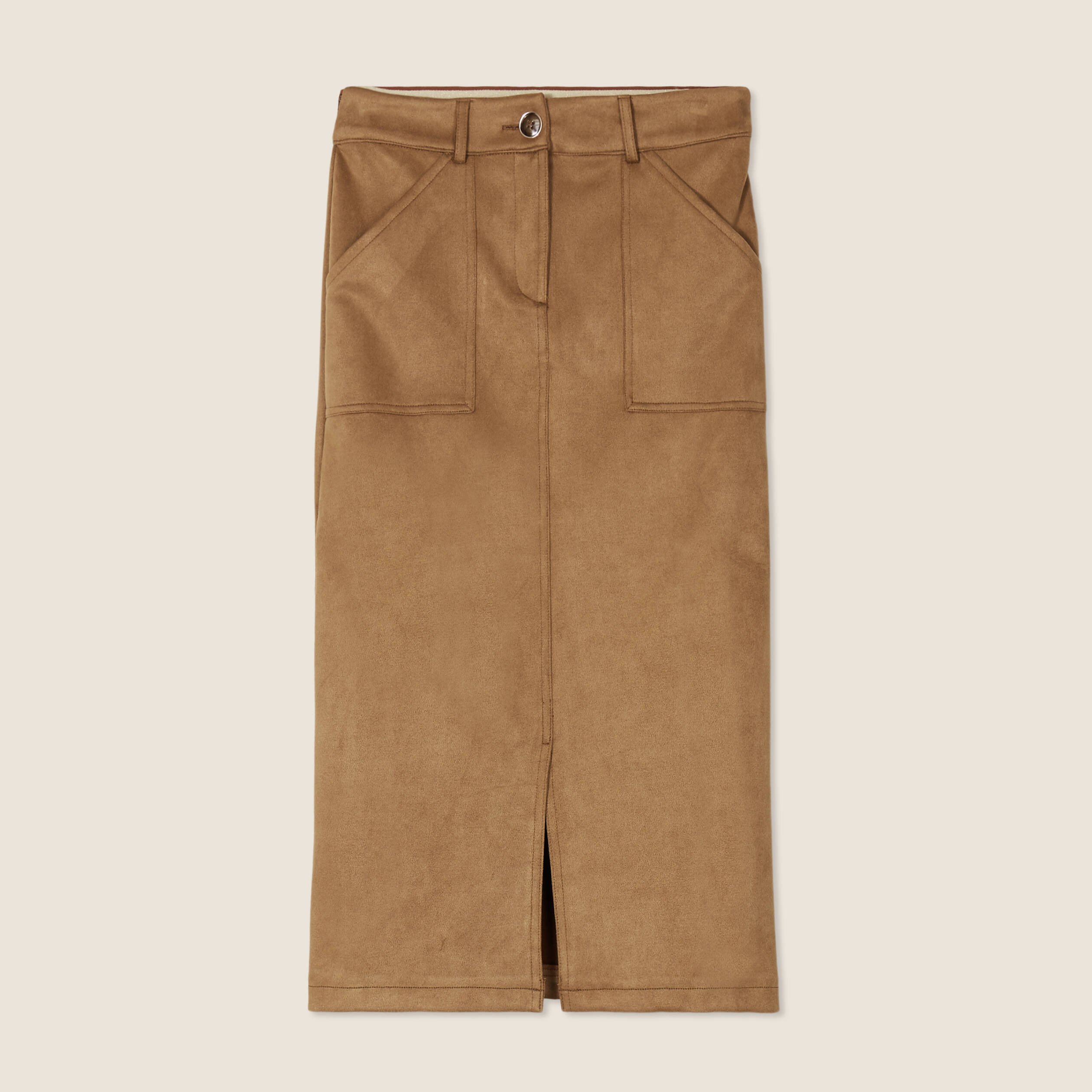 jupe longue droite suedine marron femme Jupe longue droite suédine marron femme
