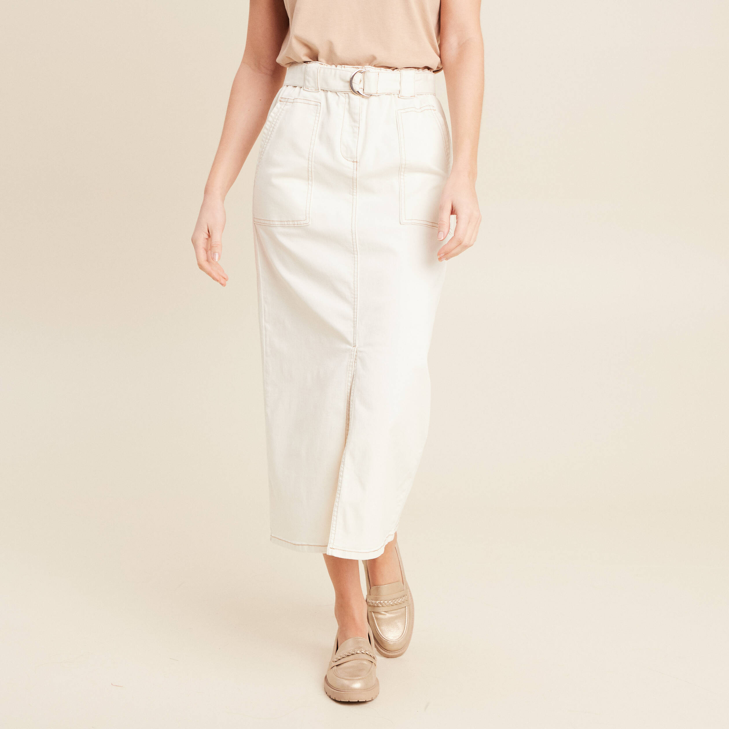Jupe longue fourreau ecru femme