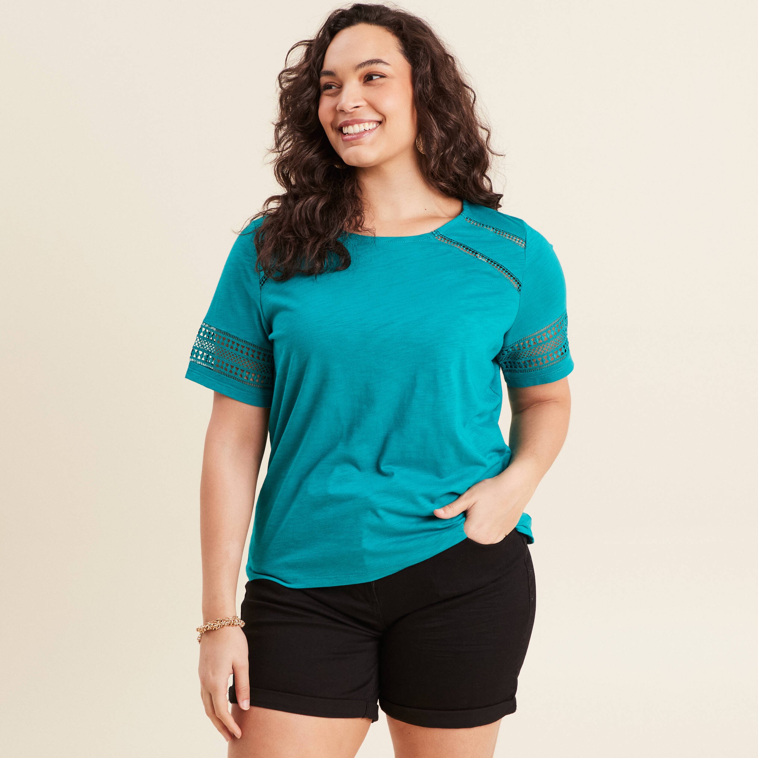 T-shirt manches courtes vert émeraude femme