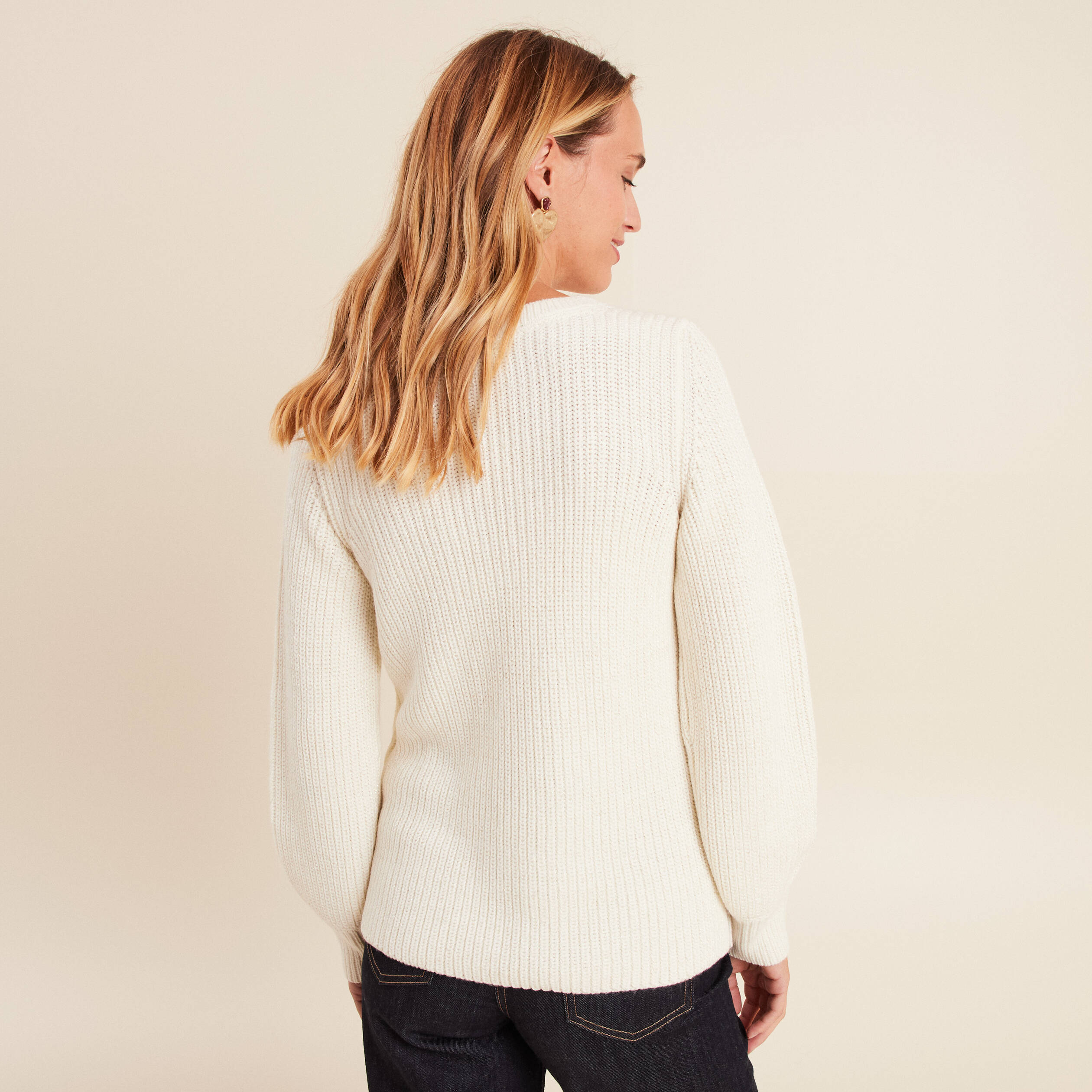 Pull col rond manches longues creme femme | Bréal