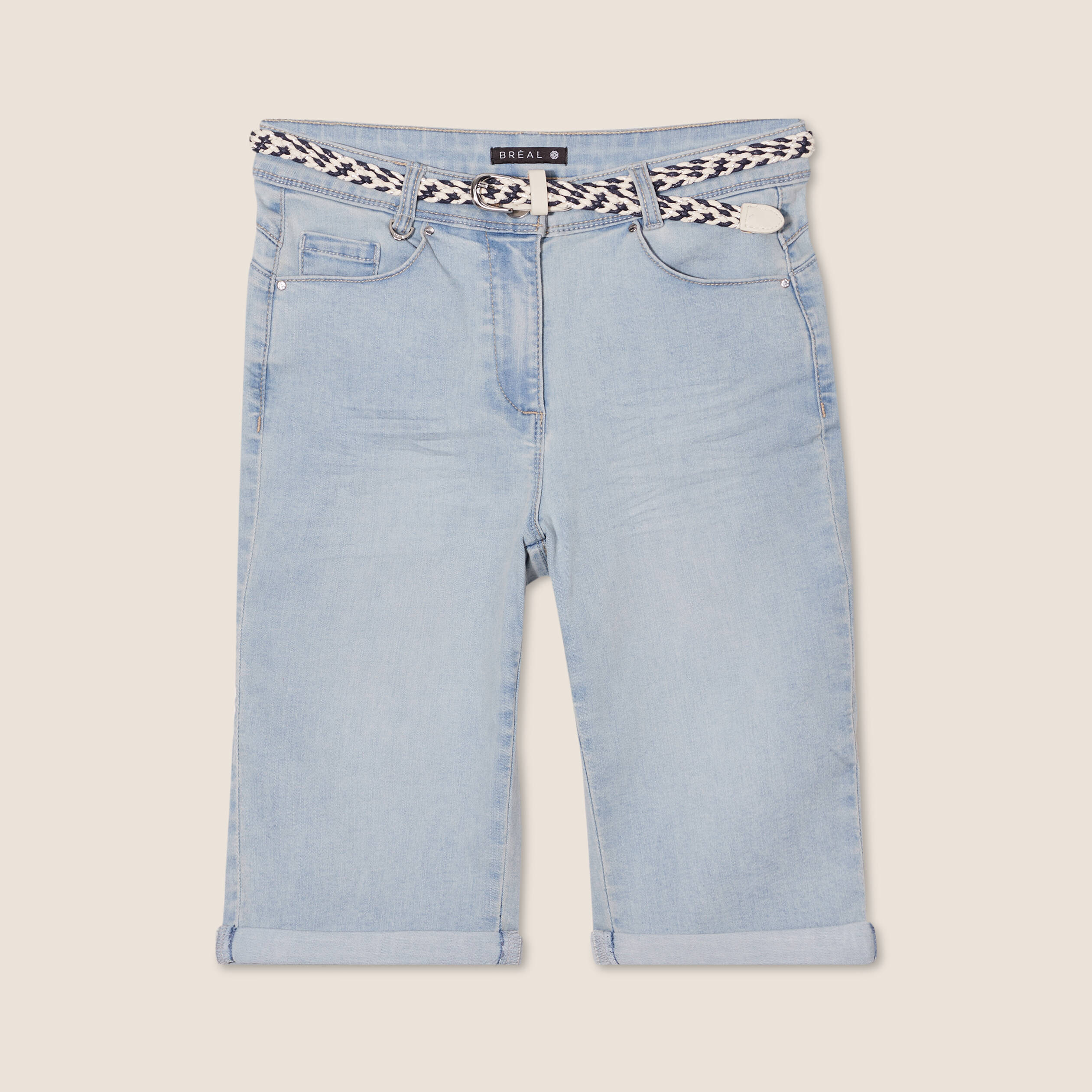 Bermuda ajust&eacute; en jean denim double stone femme