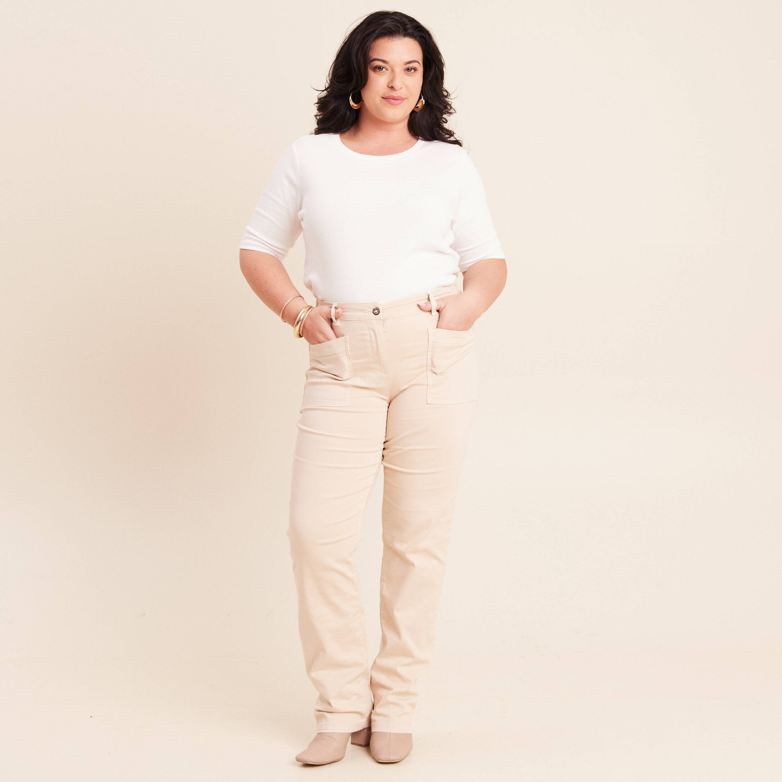 Pantalon coupe mom long ivoire femme
