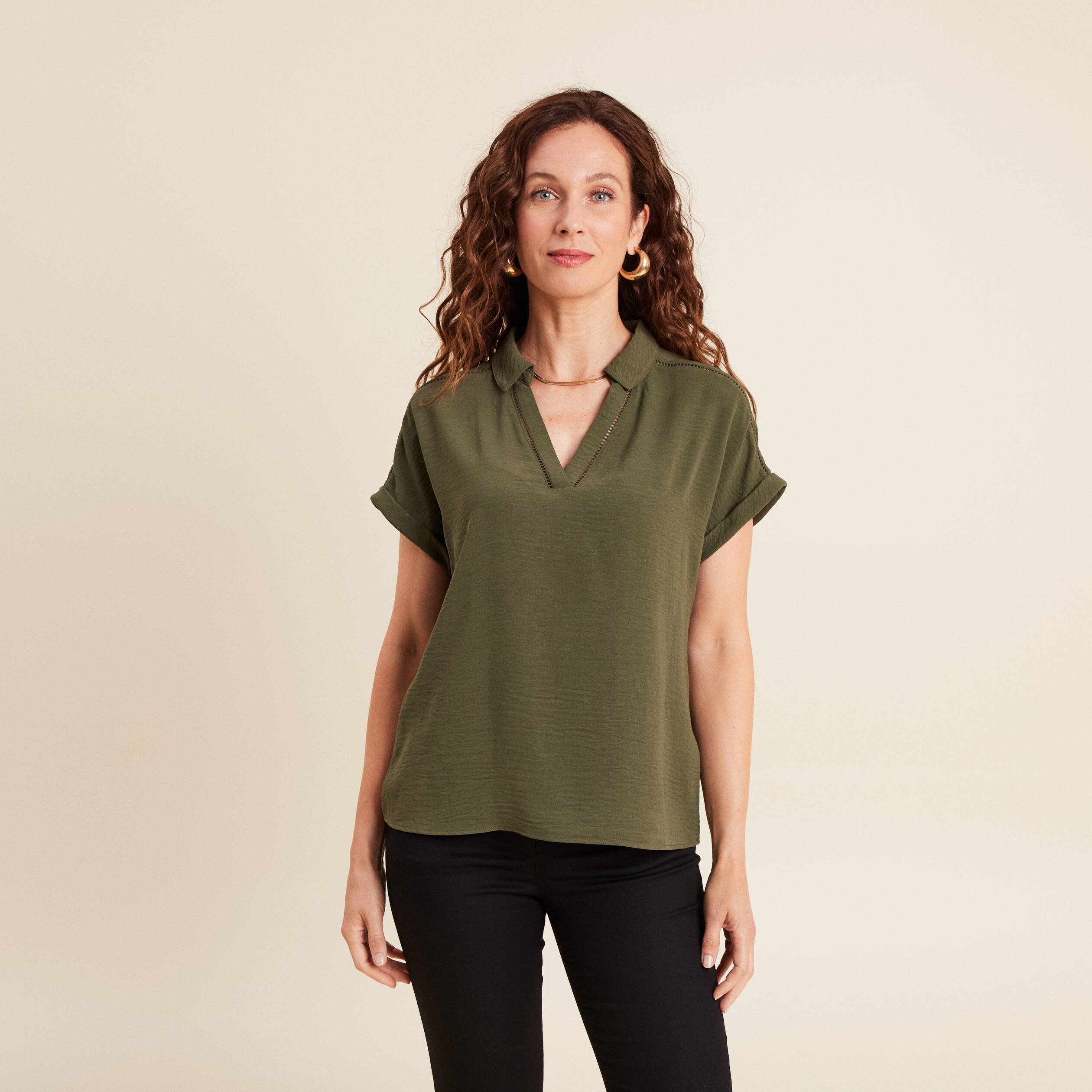blouse manches courtes vert kaki femme Blouse manches courtes vert kaki femme