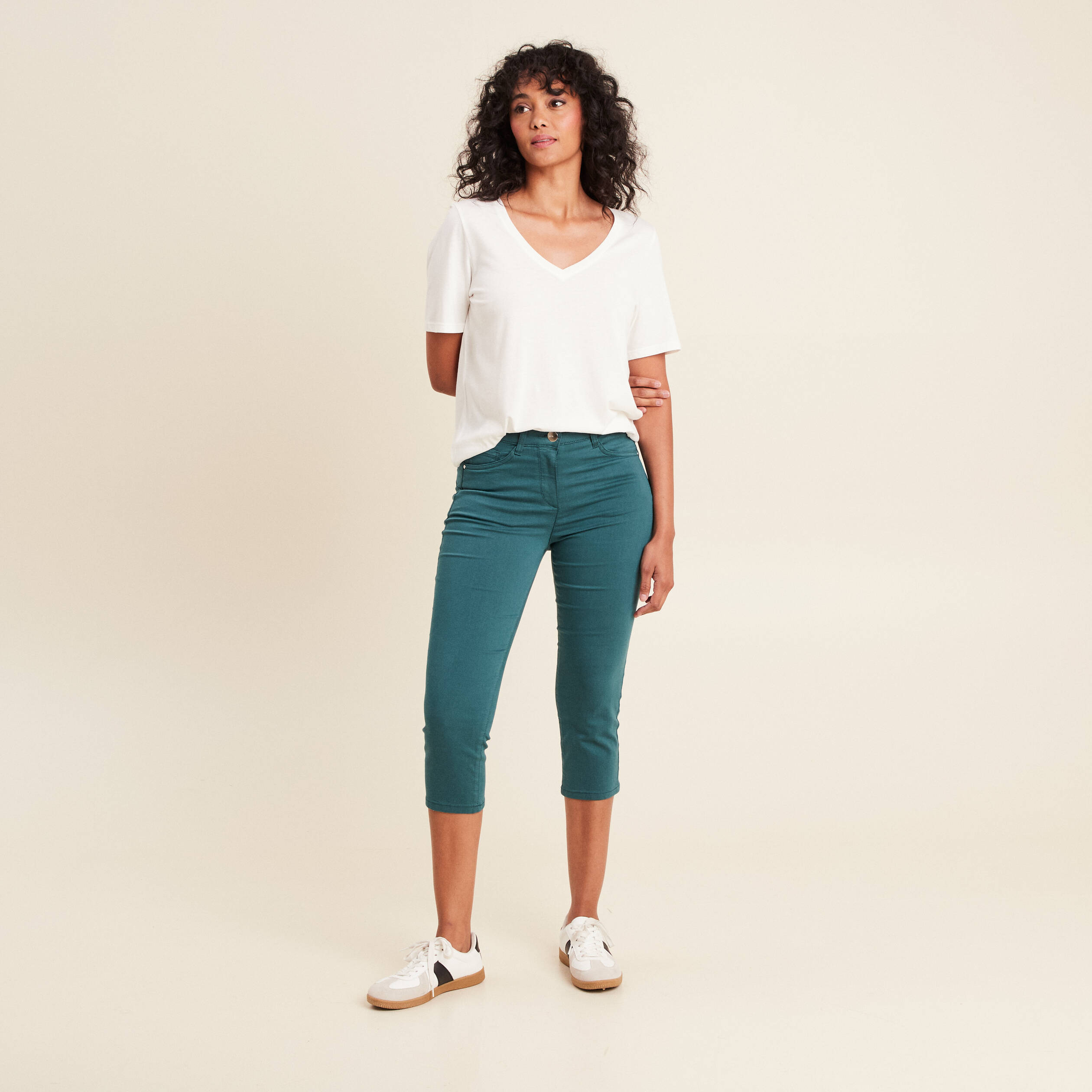 pantacourt droit taille standard vert femme Pantacourt droit taille standard vert femme