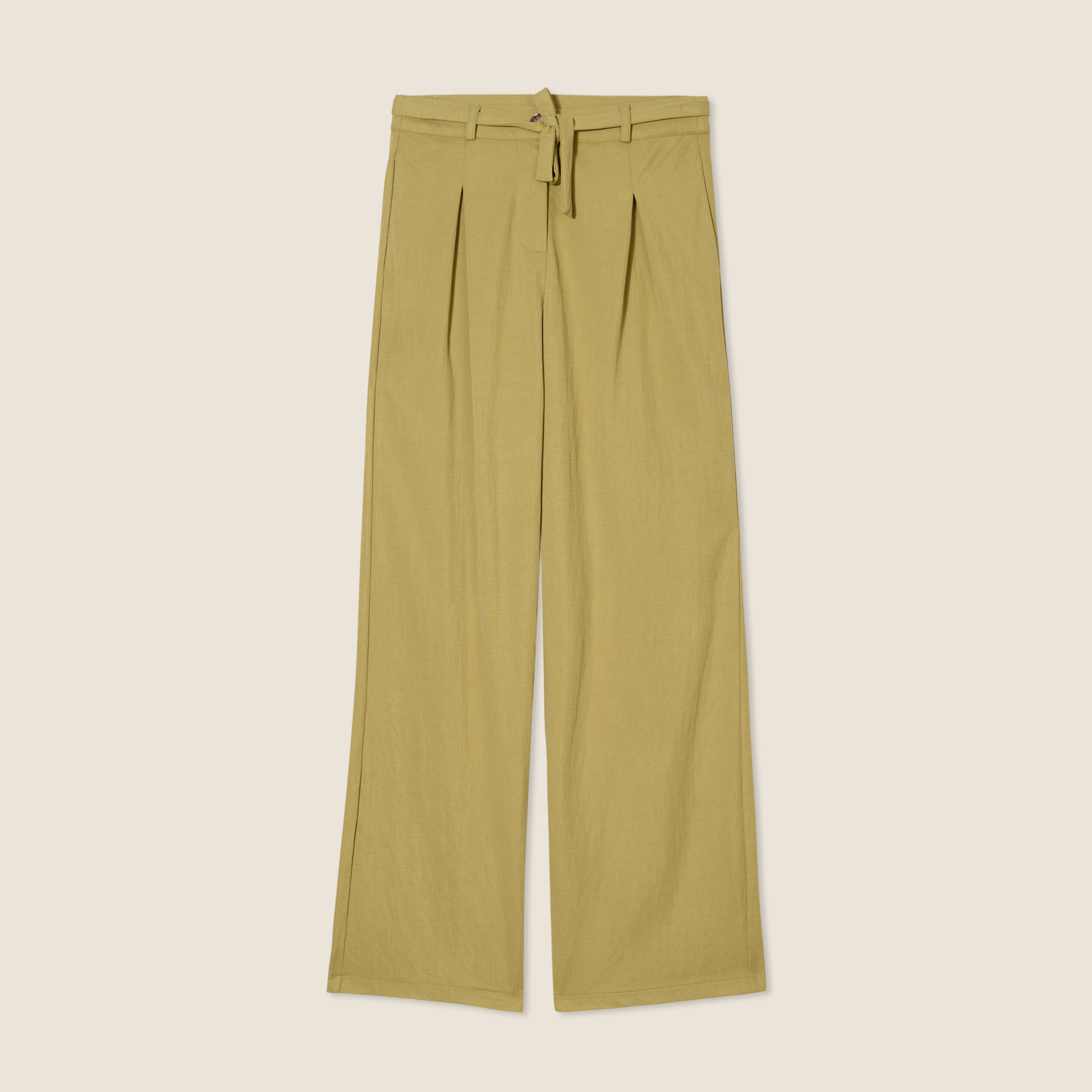 Pantalon fluide taille haute vert olive femme