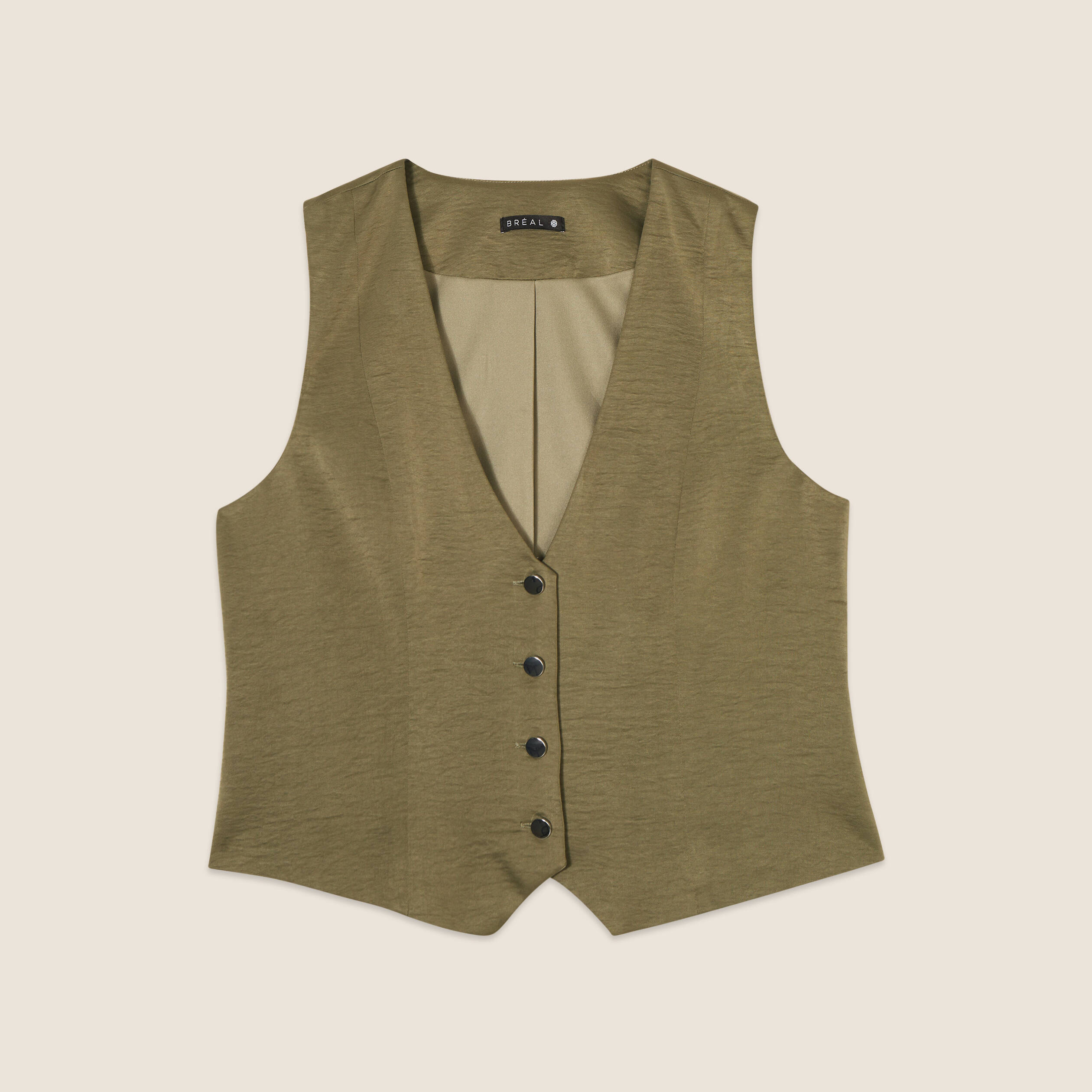 veston sans manches satin vert olive femme Veston sans manches satin vert olive femme