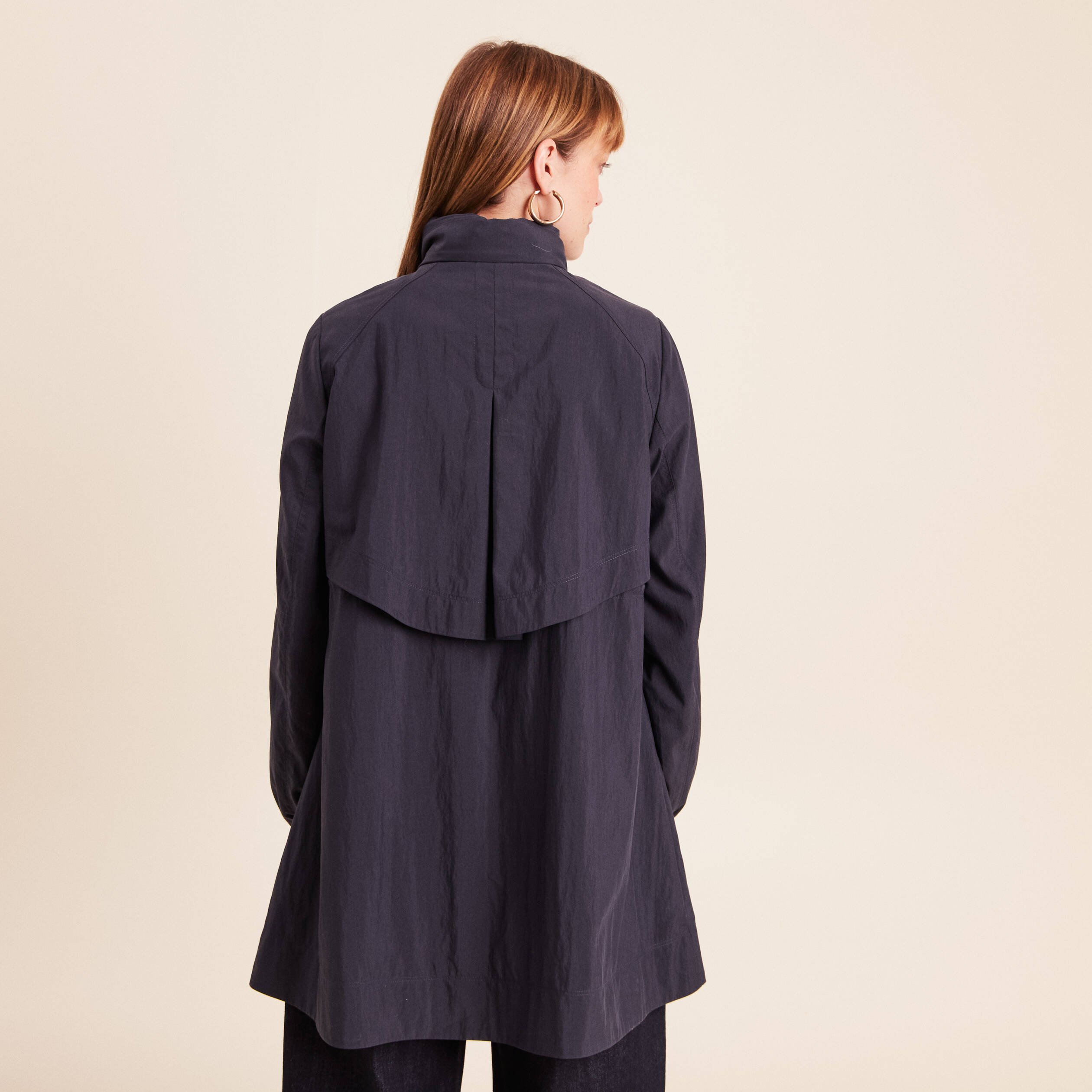 Parka cintr&eacute;e longue doubl&eacute;e bleu fonc&eacute; femme