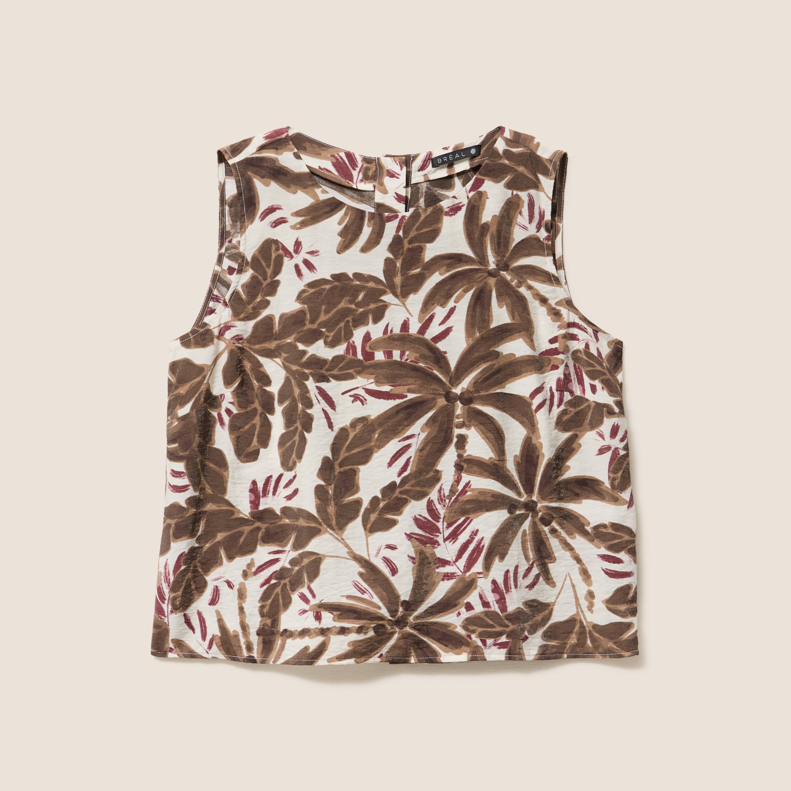 Blouse sans manches col rond fluide marron femme