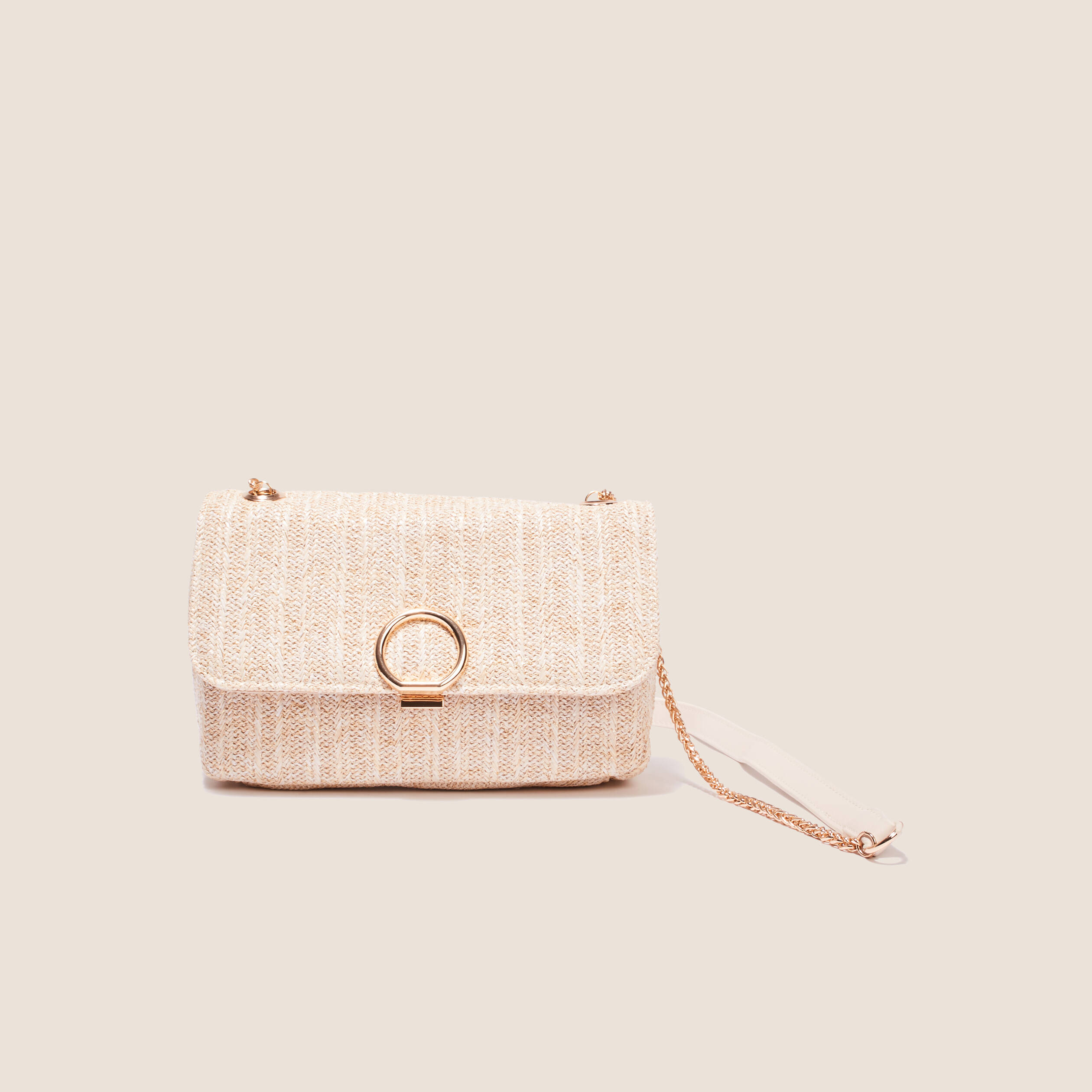 Sac raphia bandoulière chaîne ecru femme