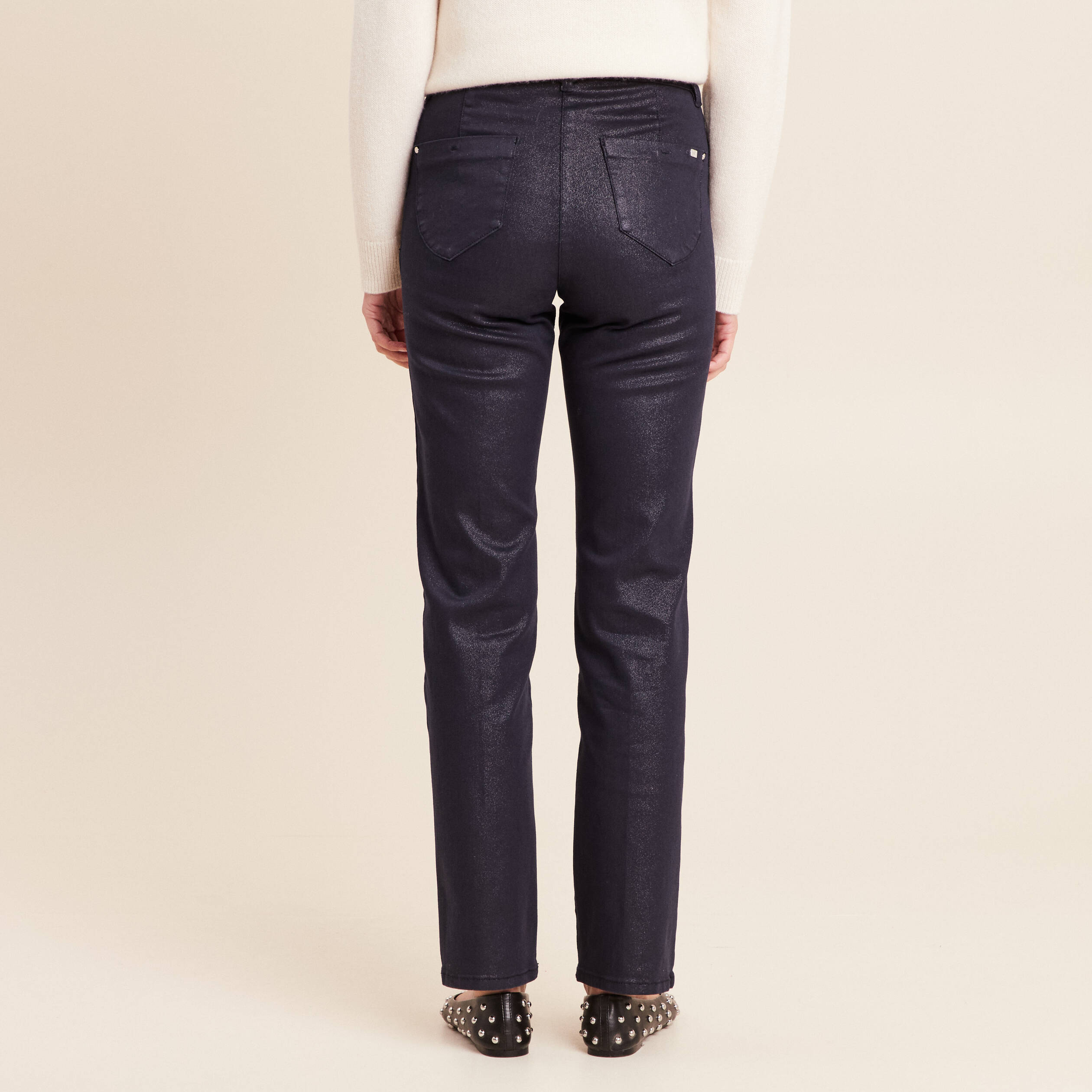 Pantalon magique L'Unique effet brillant bleu marine femme