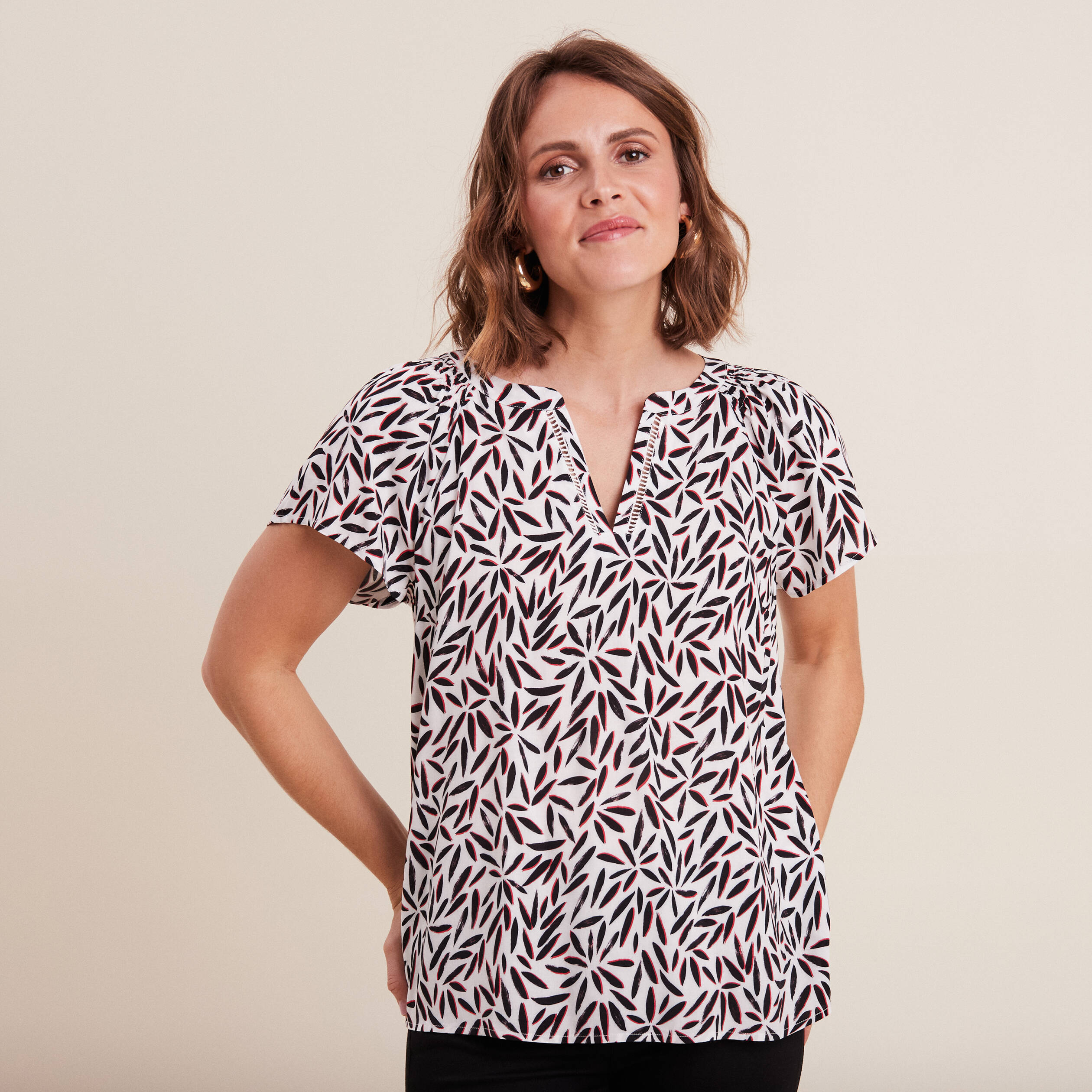 Blouse manches courtes beige femme